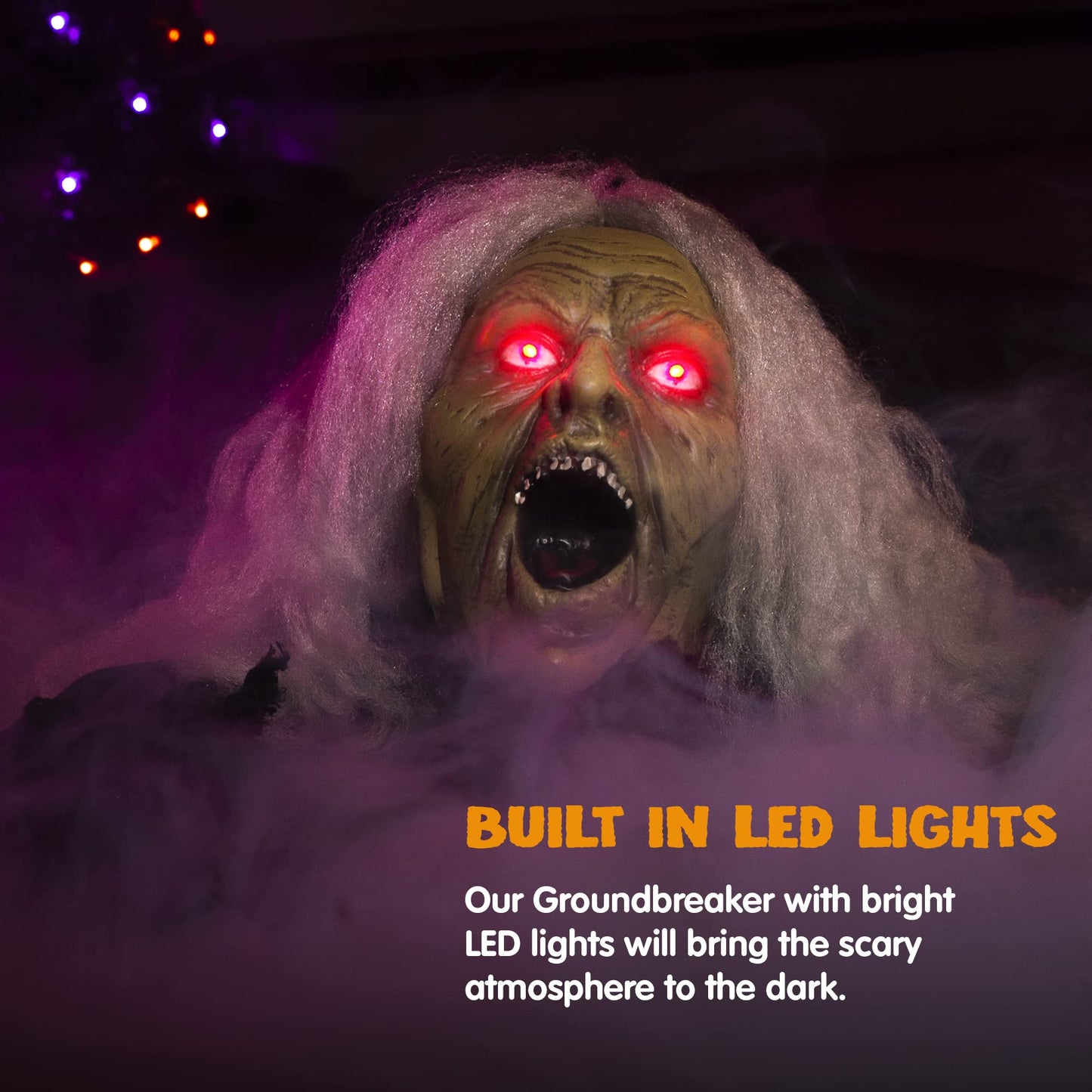 JOYIN Zombie Halloween Decoration Outdoor Witch Groundbreaker Halloween Graveyard Decor Outside, Scary Zombie Props with Sound Effect & Lighted Eyes for Haunted House, Lawn Yard Decorations