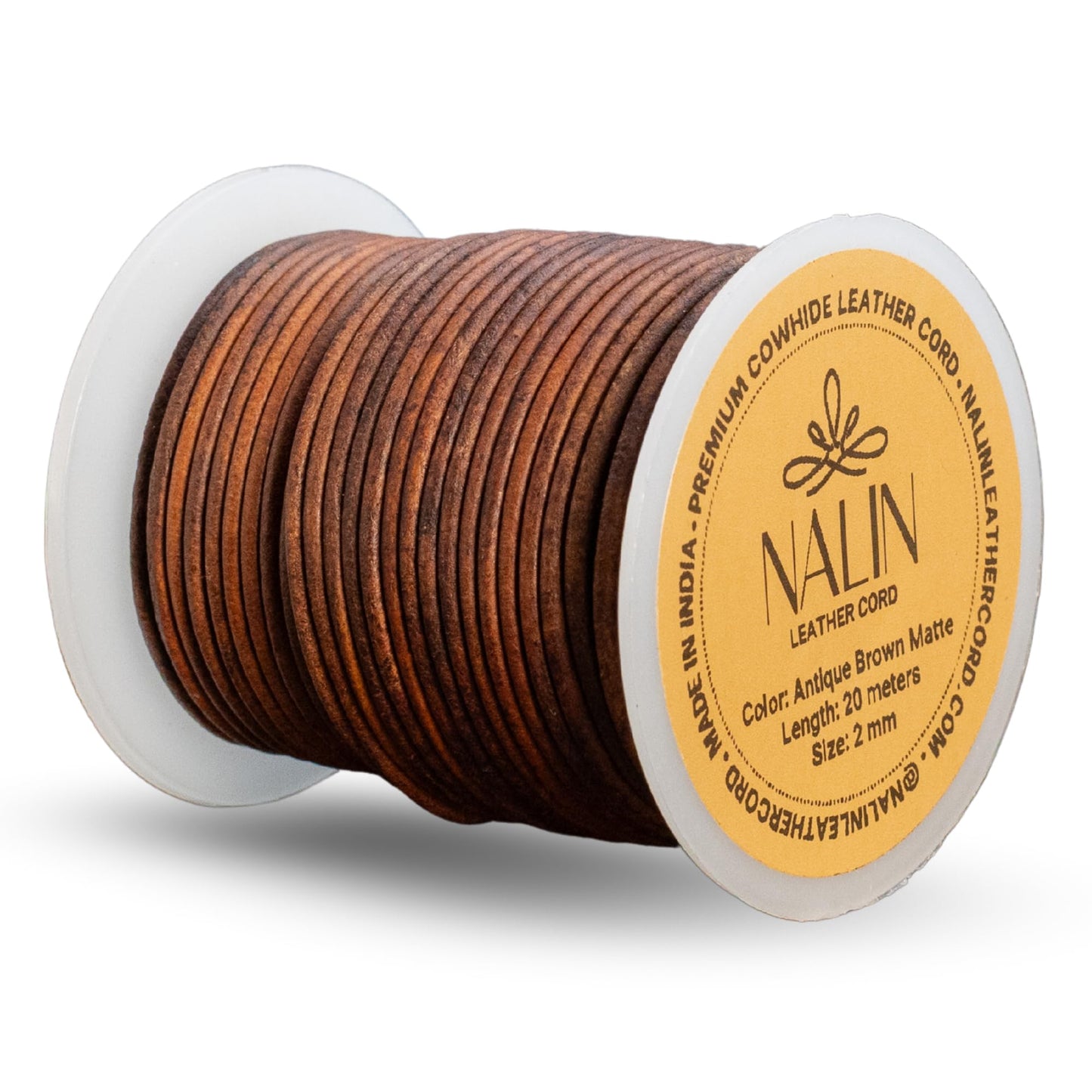 Real/Genuine Round Leather Cord for Jewelry Making, Leather Strips & Strings for Necklaces, Bracelets, Braiding, Crafts – Matte Finish (Antique/Distressed Brown, 2 mm)
