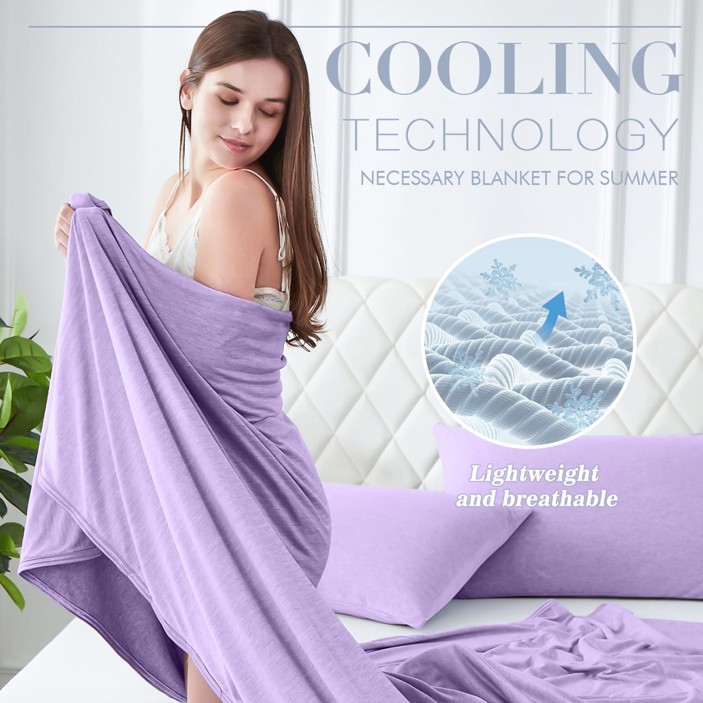 LUXEAR Cooling Blanket for Hot Sleepers Night Sweats Queen Size Cool Summer Blanket 79 X 86in Japanese Q-Max>0.5 Arc-Chill Cooling Fiber Keep Adults/Children Cool Soft Breathable All-Season-Purple