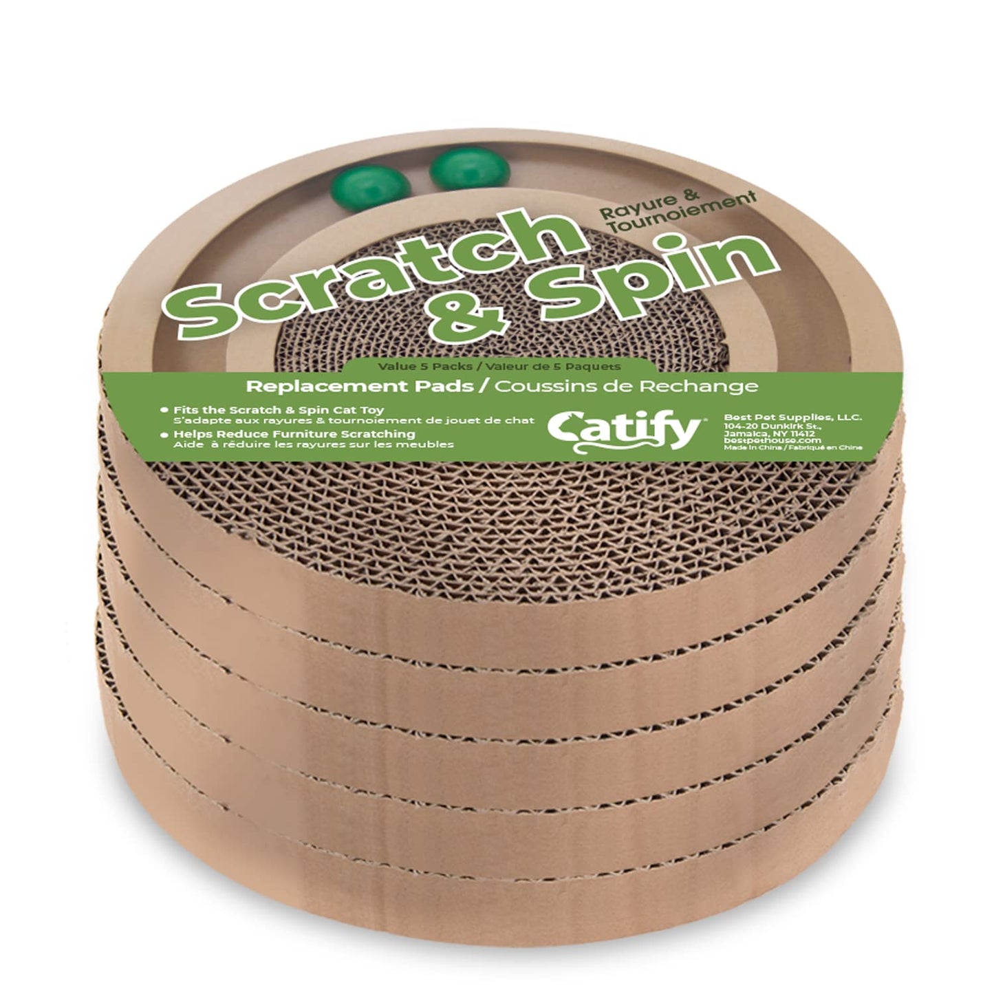 Best Pet Supplies Cat Scratcher Replacement Pads - Cardboard Cat Scratcher Pad, Relieves Stress, Supports Pet Behaviors, 5 Count
