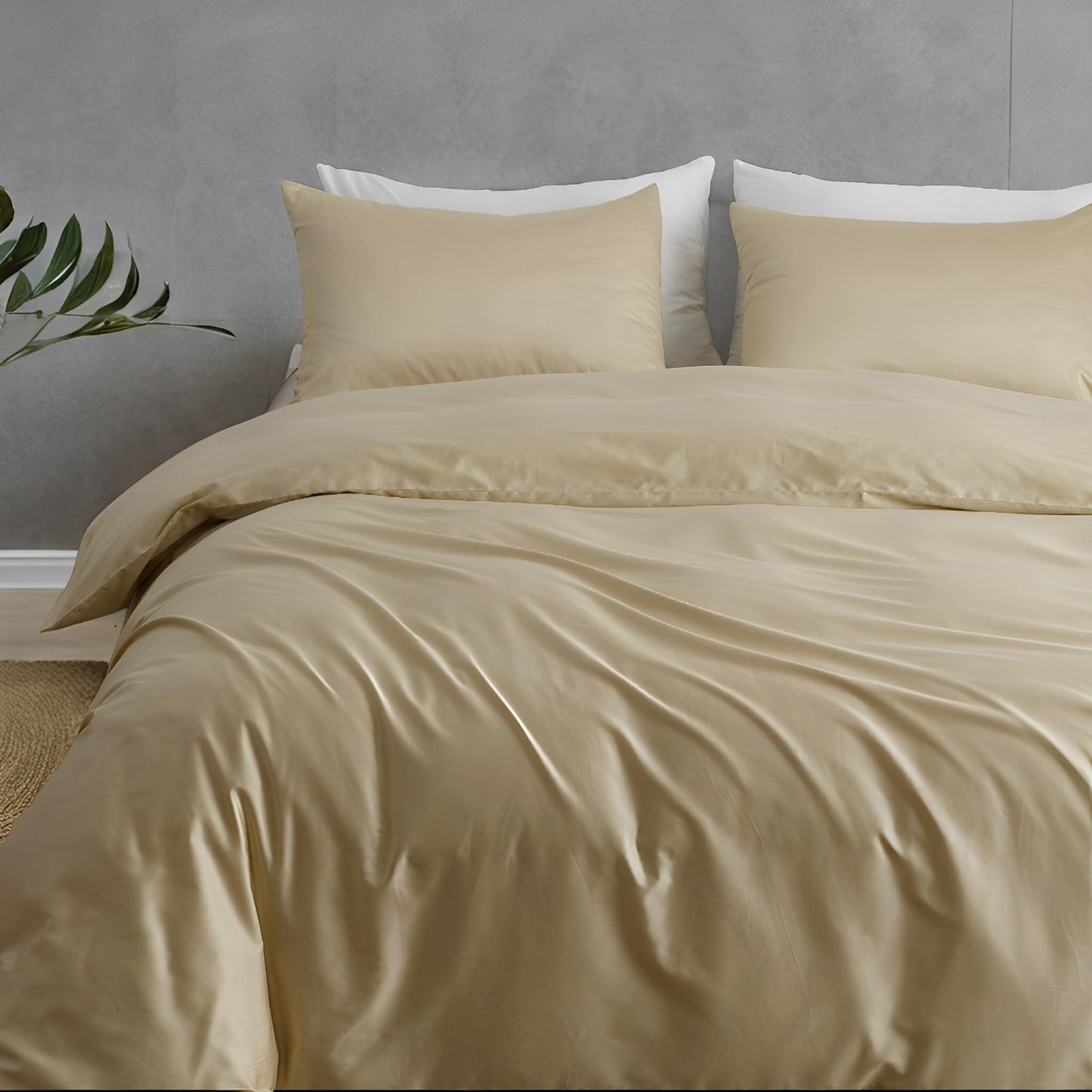 HeimenAogo Egyptian Cotton Duvet Cover Queen Size Sateen Weave, Silky Soft and Breathable Bedding Set with Zipper Closure, Extra-Long Staple Cotton Comforter Cover Cream 3Pcs 90"×90"