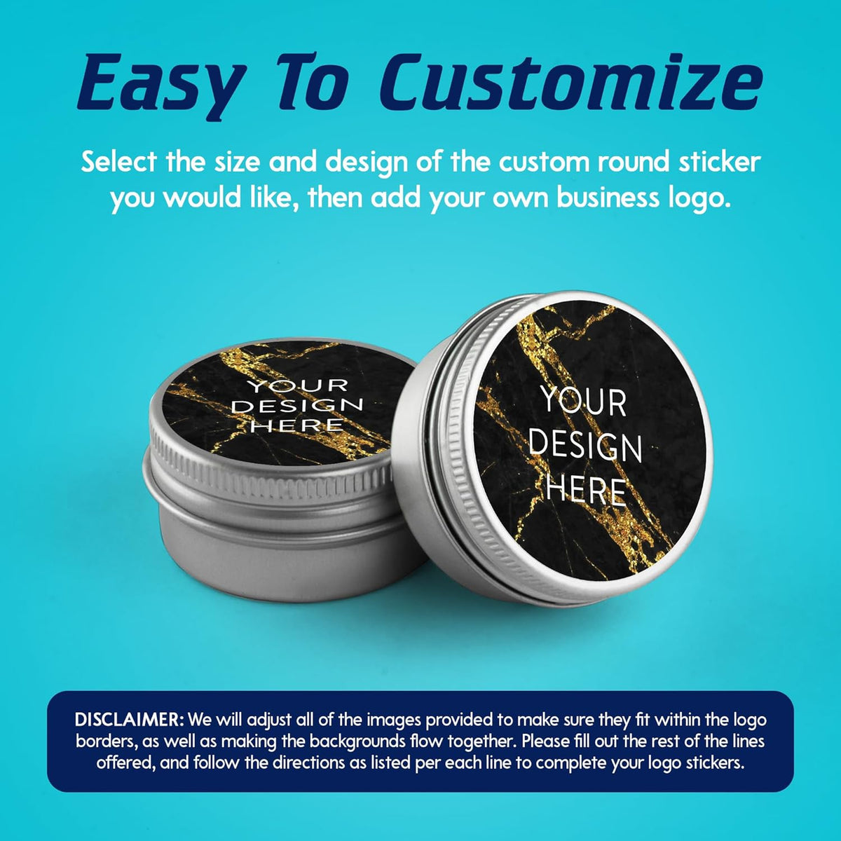 100 Custom Vinyl Stickers - Upload Your own Image, Text, Design, Logo - Personalized Logo Labels for Handmade, Packaging, Bottle, Jars, Candle, Brand Stickers (Black Gold Marble, 3x3)