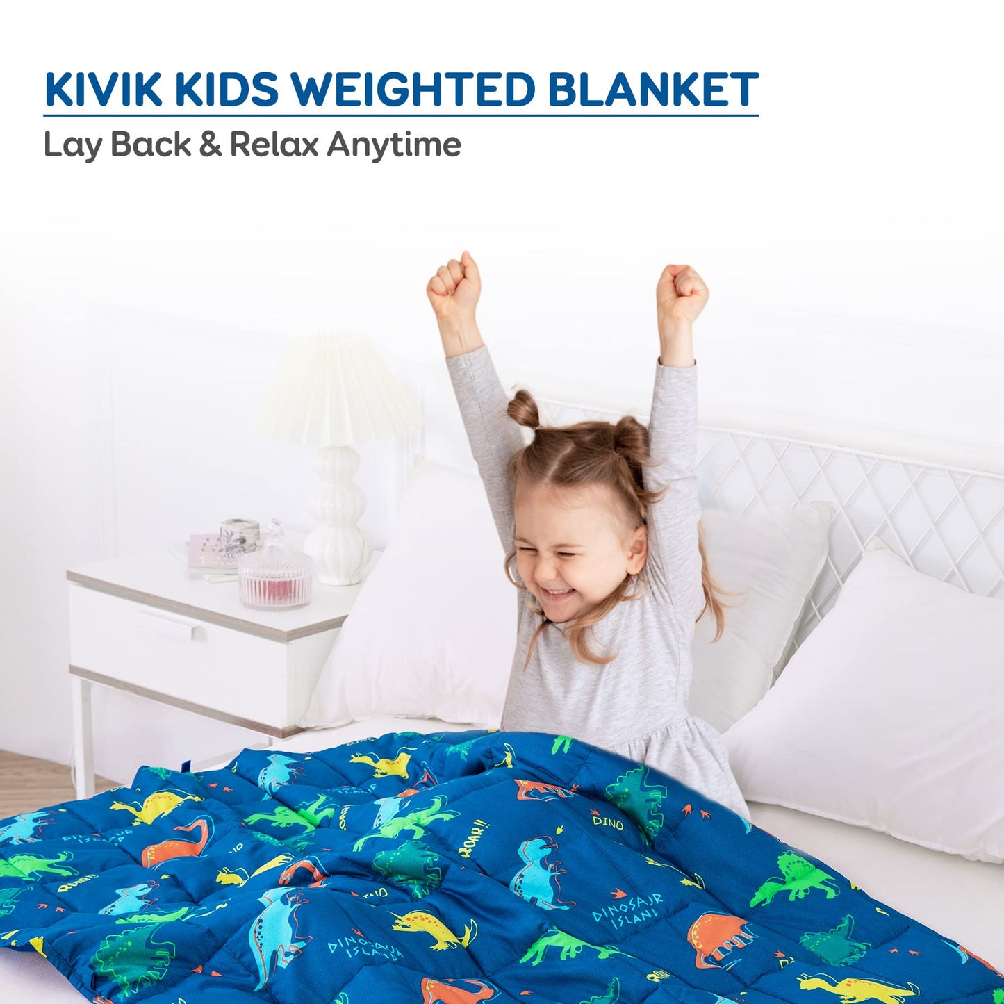 Kivik Weighted Blanket 3lbs, Blue Dinosaur Weighted Blankets, Cute Small Weighted Blankets 3 Pounds, Washable Soft Heavy Blanket Throw for All-Season, 36x48 Inches Blue