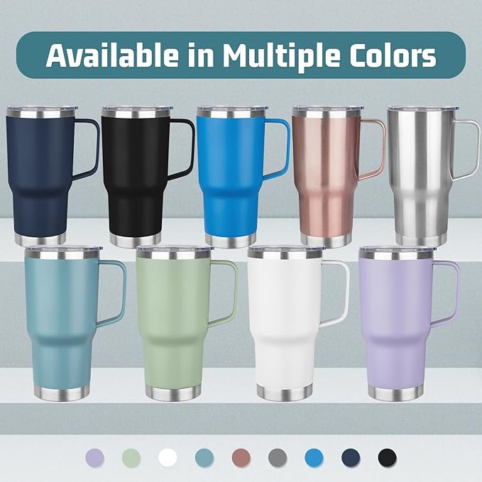 20 oz Tumbler with Handle Stainless Steel Insulated Coffee Tumbler with Lid and Straw Double Wall Vacuum Insulated Coffee Mug Leak Proof Travel Mug Tumbler for Hot and Cold Drink (Rose Gold,4pack)