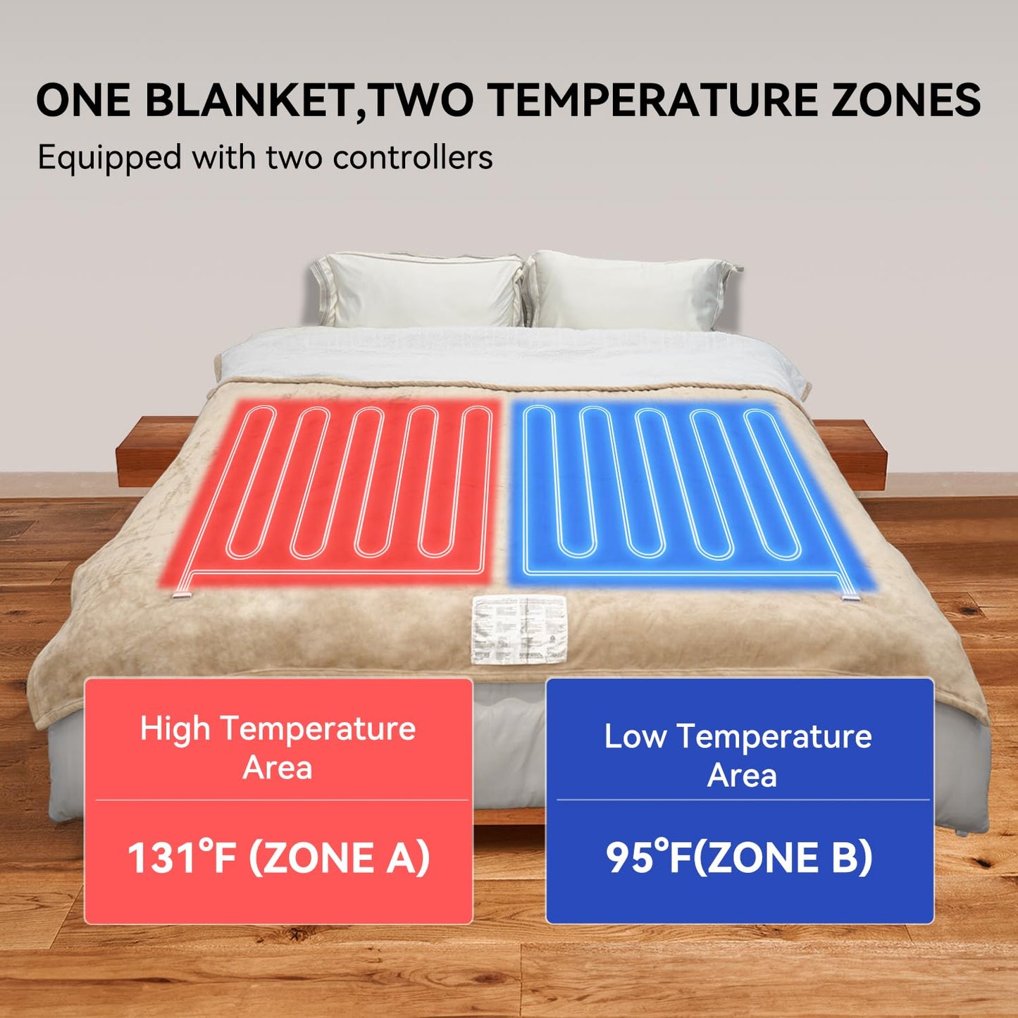 Heated Electric Blanket Queen Size 84"x90" Anti-Static Flannel and Sherpa Heating Warming Blanket with 10 Heating Levels 12 Hours Auto Off Fast Heating Over-Heat Protection Beige