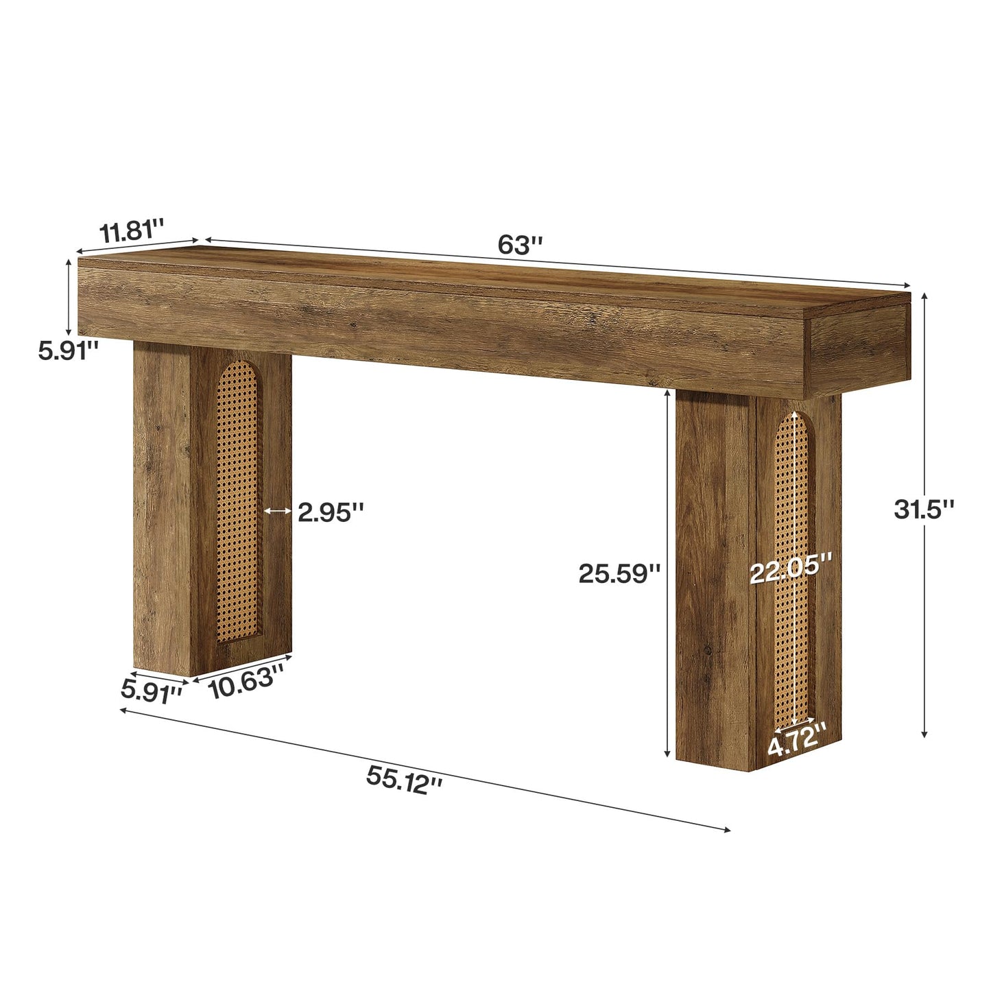 Tribesigns 63" Console Table for Entryway, Rattan Entry Table Behind The Sofa, Farmhouse Accent Console for Hallway, Living Room