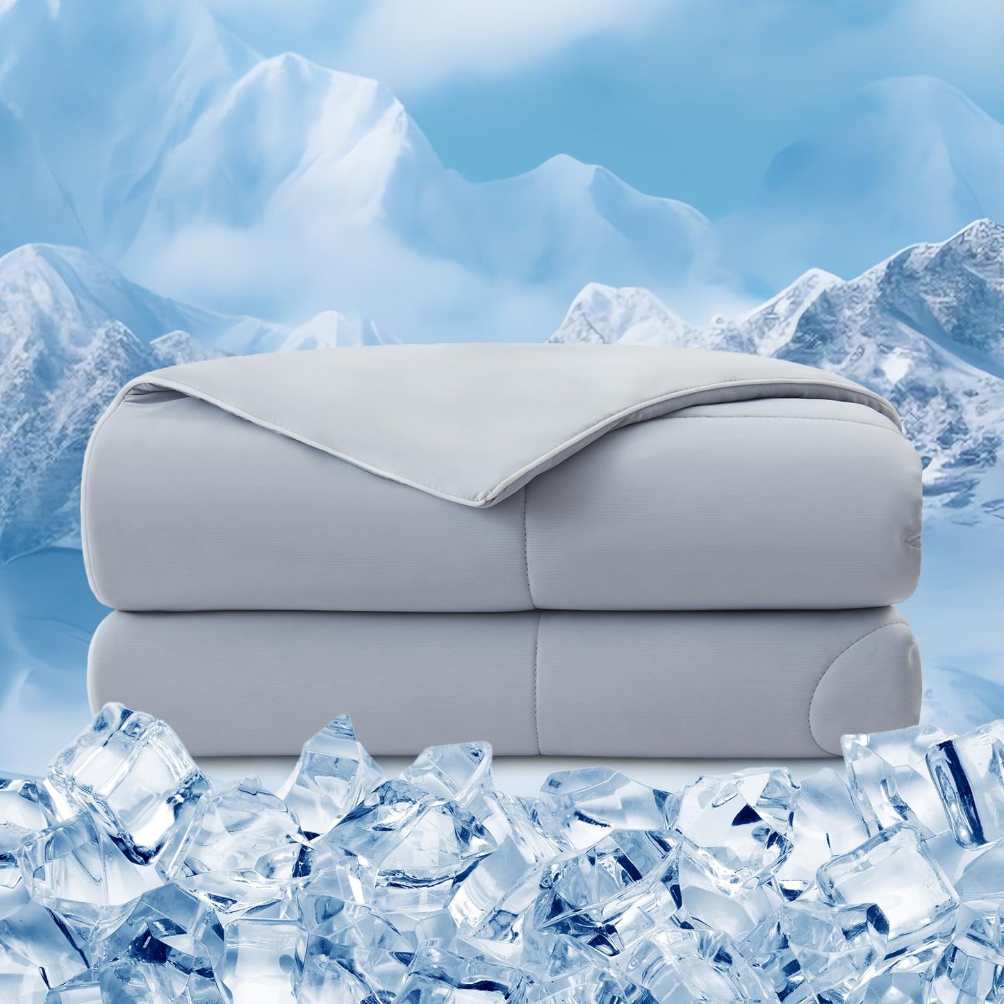 EMME Cooling Comforter Queen Size, Double-Sided Cooling Blanket for Hot Sleepers, Q-Max>0.45 Breathable Summer Quilt for Night Sweater, Cold Touch Lightweight Duvet Insert (Grey,90 x 90)