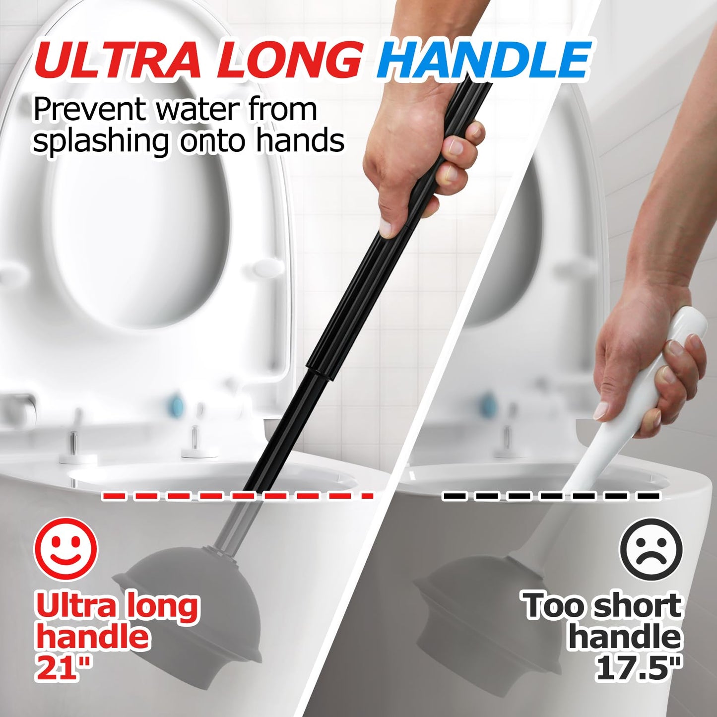 FORASTO 2 in 1 Toilet Plunger and Brush Set,Extended Handle Plunger,Toilet Bowl Brush Plunger Set,Bathroom Cleaning Tools ,Toilet Brush Plunger Combo,Cleaning Brush,Bathroom Cleaning Supplies