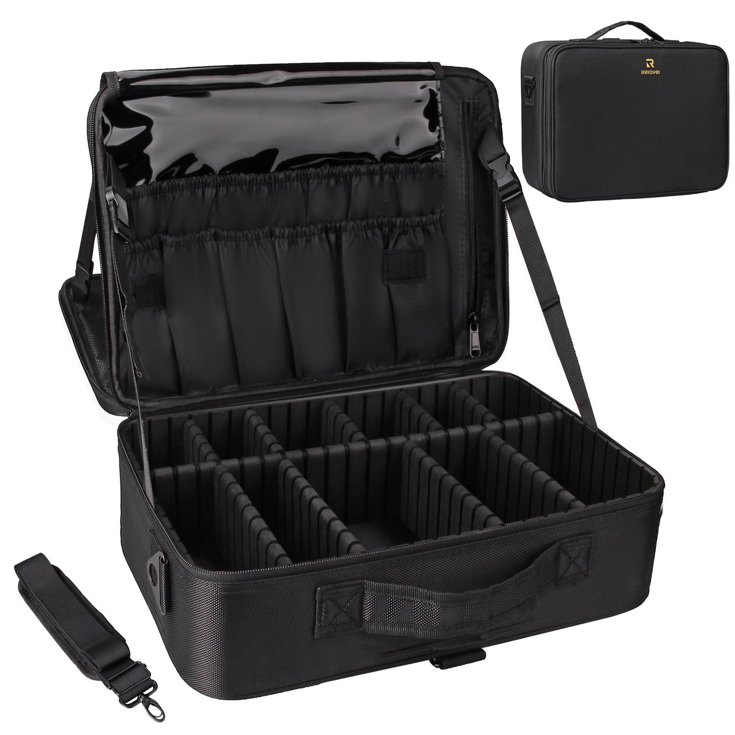 MONSTINA 16.5'' Large Capacity Makeup Case 3 Layers Cosmetic Organizer Brush Bag Barber Train Case Makeup Artist Box for Hair Curler Hair Straightener Brush Set and Cosmetics