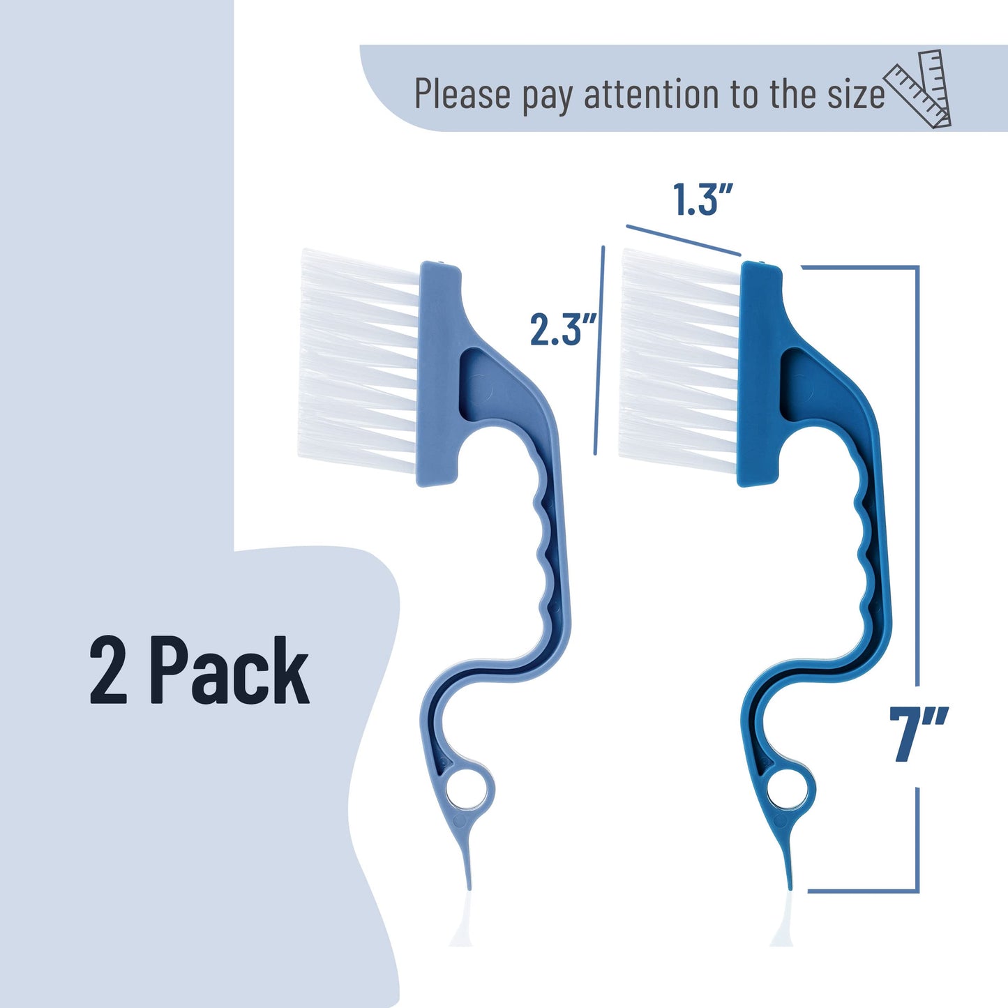 Slick- Window Track Cleaning Brush, 2 Pack, Blue Ergonomic Handle, Built-in Scraper, Multipurpose, Window Track Cleaning Tools