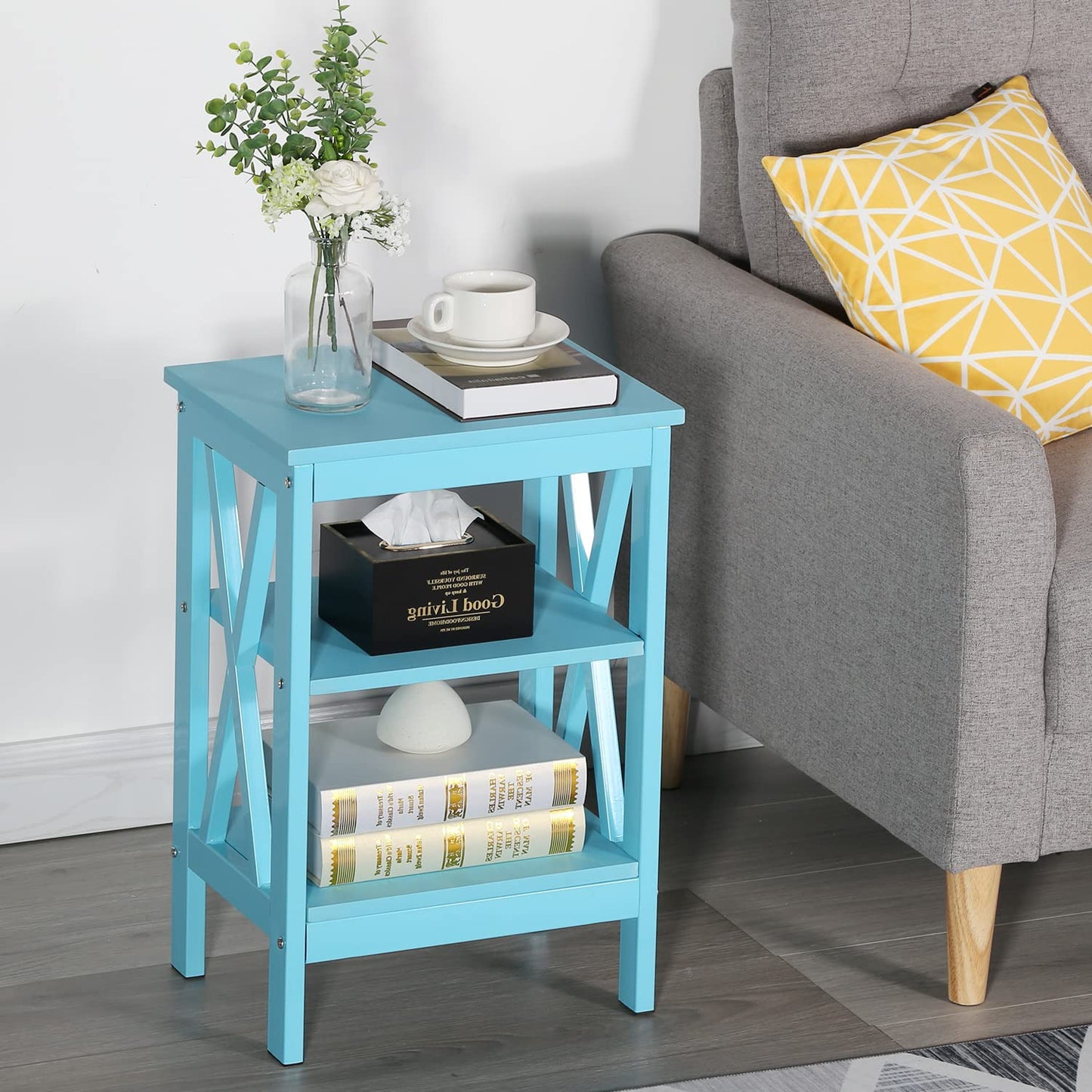VECELO Modern Nightstands X-Design Side End Table Night Stand with Storage Shelf for Bedroom,Living Room,