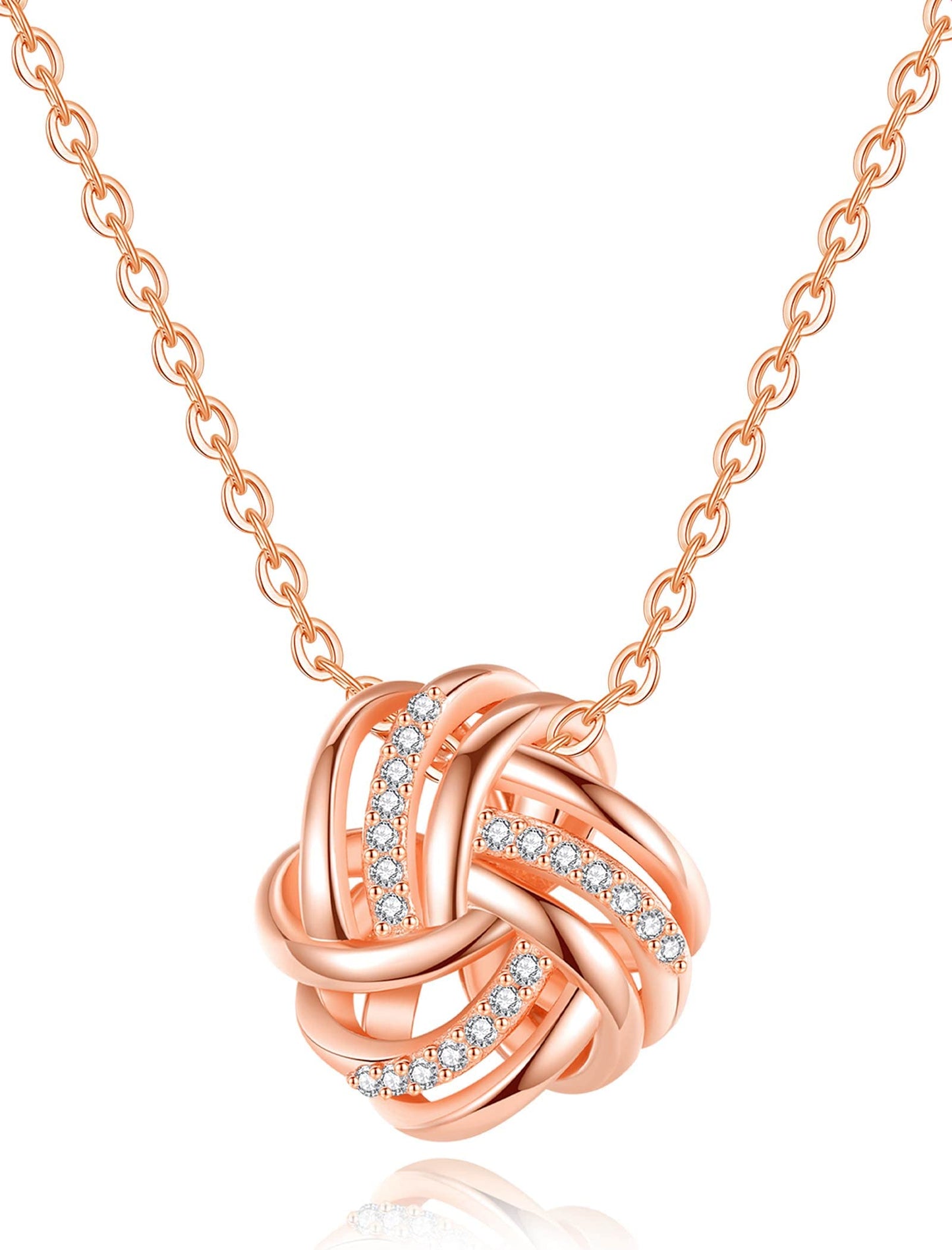 INFUSEU Love Knot Necklace for Daughter Mom Wife Grandmother Girlfriend Granddaughter Rose Gold Jewelry Soulmate Valentine Promise Bridesmaid Gifts Cute Sterling Silver Forever Eternal