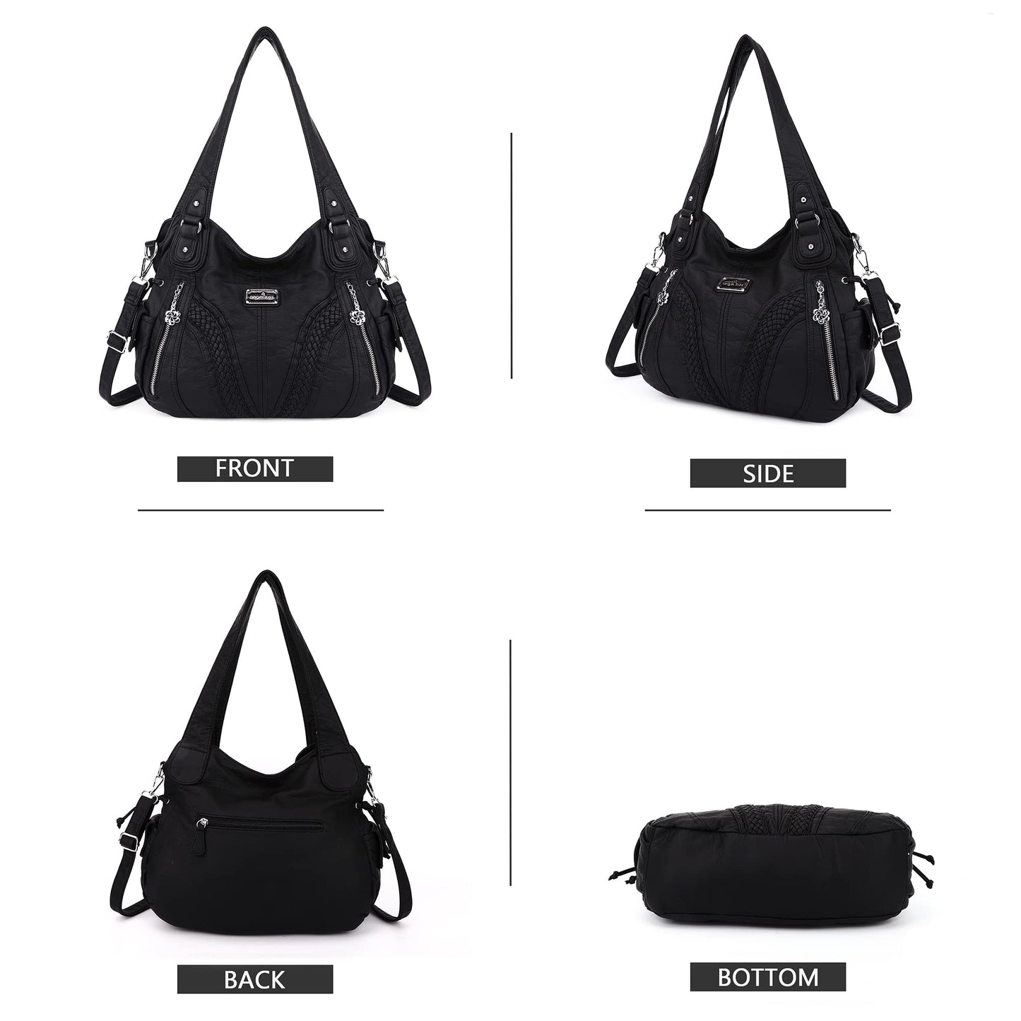 Purses and Handbags Women Fashion Tote Bag Shoulder Bags Top Handle Satchel Purses Washed Synthetic Leather Handbag 1-2#black 13.8 * 4.7 * 11.8 inches