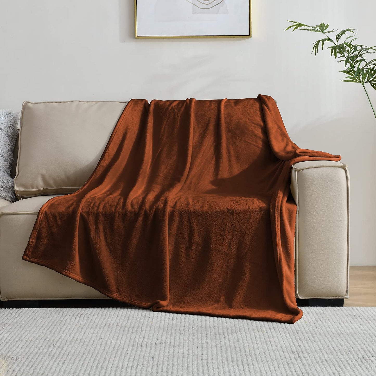 SOCHOW Flannel Fleece Blanket Throw Size, All Season Lightweight Super Soft Cozy Blanket for Bed or Couch, Caramel, 50x60 inches