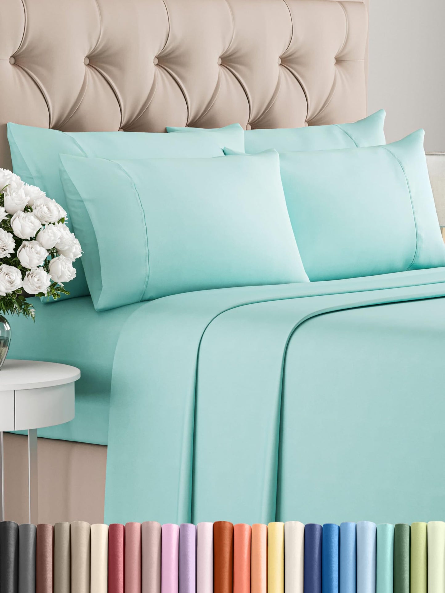 King 6 Piece Sheet Set - Comfy Breathable & Cooling - Ultra Soft Hotel Luxury Bedding Set w/ 8-16 Inch Deep Pockets - 1 Flat & 1 Fitted Sheet & 4 Pillowcases - Wrinkle Free and Easy Care - Spa Blue