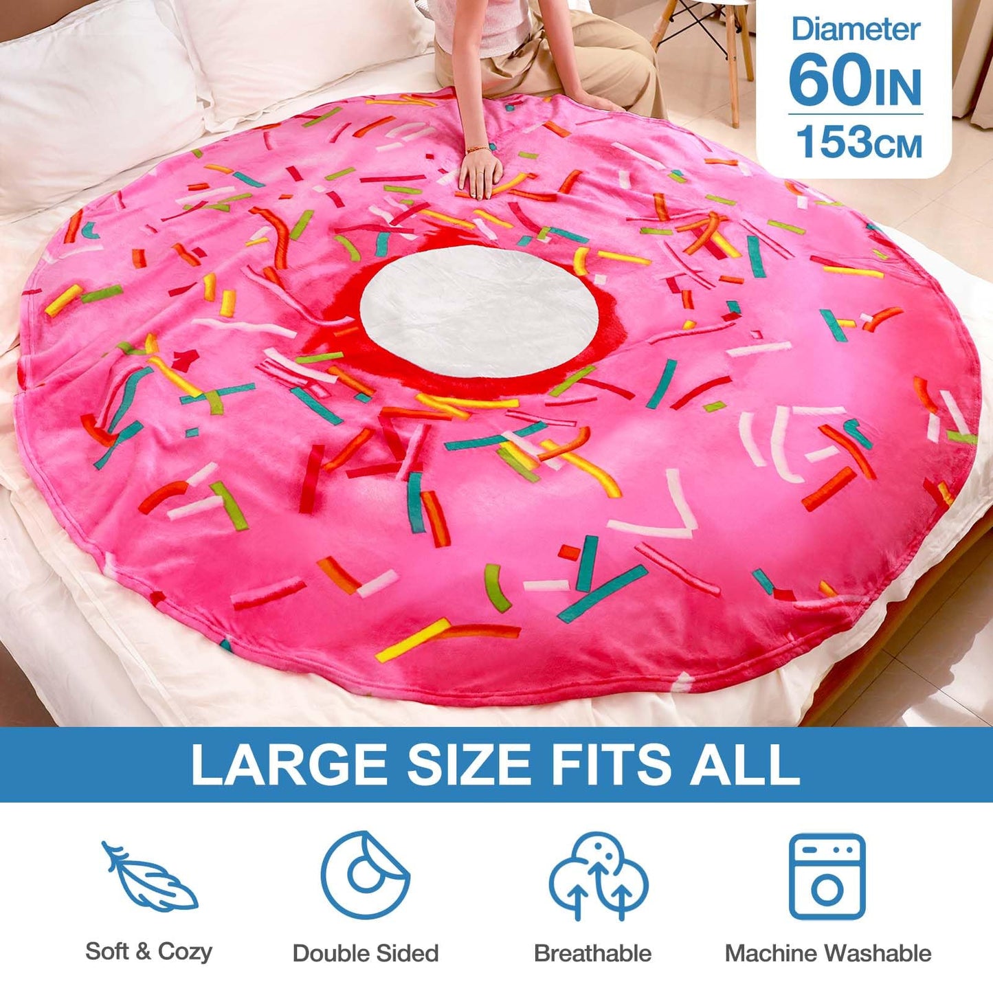 Cute Throw Blanket Soft Blanket Flannel All-Season Couch Cozy Travel Blankets and Throws, Warm Plush Blanket for Daughter Adults Students Teen (Donut, 60 Inch)