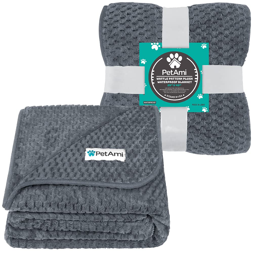 PetAmi Waterproof Dog Blanket, Leakproof Puppy Blanket for Small Medium Dogs, Furniture Sofa Couch Cover Protector, Fleece Pet Throw for Indoor Cat Kitten, Reversible Washable Soft Plush, 29x40 Gray