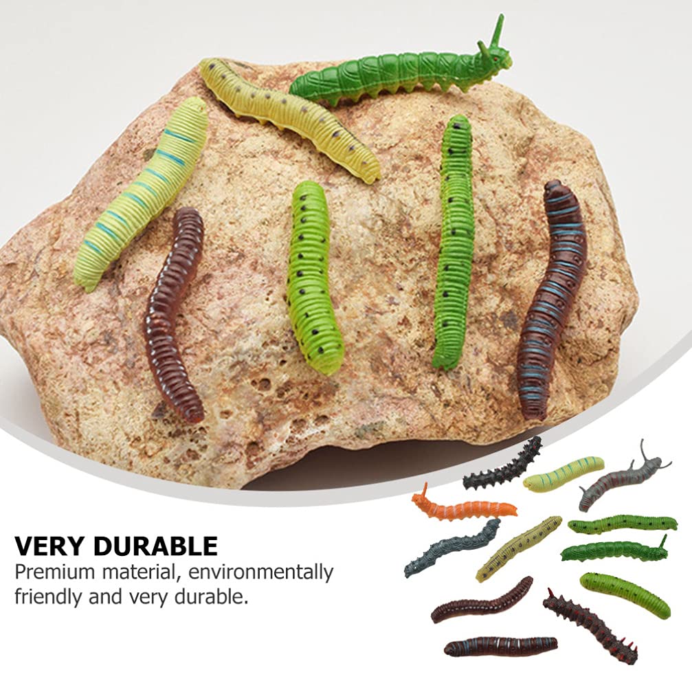 24Pcs Simulation Caterpillar Plastic Fake Worm Crawling Halloween Prank Toy Educational Learning Toys for Kids (Random Style)