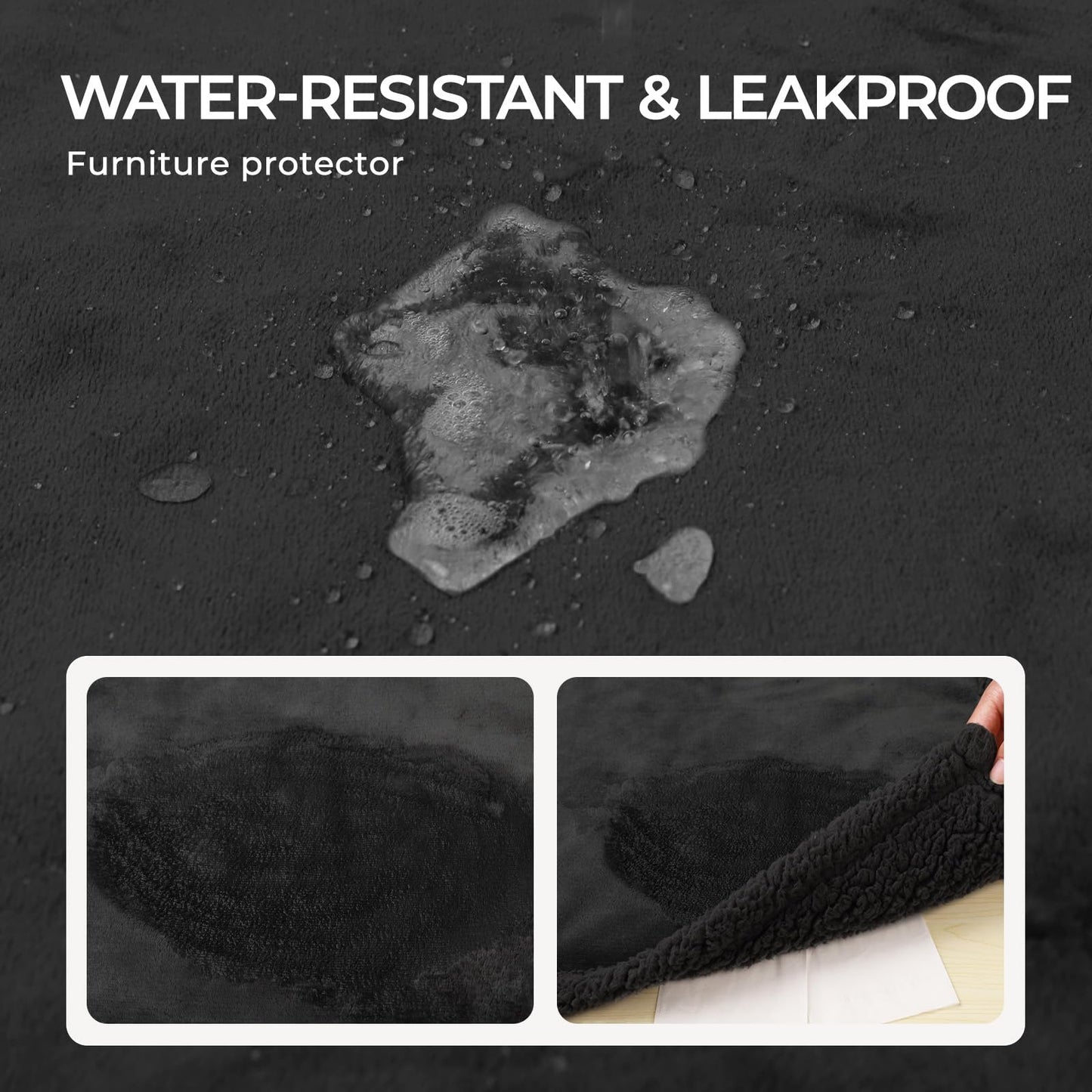 Waterproof Pet Blanket, Liquid Pee Proof Dog Blanket for Sofa Bed Couch, Reversible Sherpa Fleece Furniture Protector Cover for Small Medium Large Dogs Cats, Black Small(40" x 28")