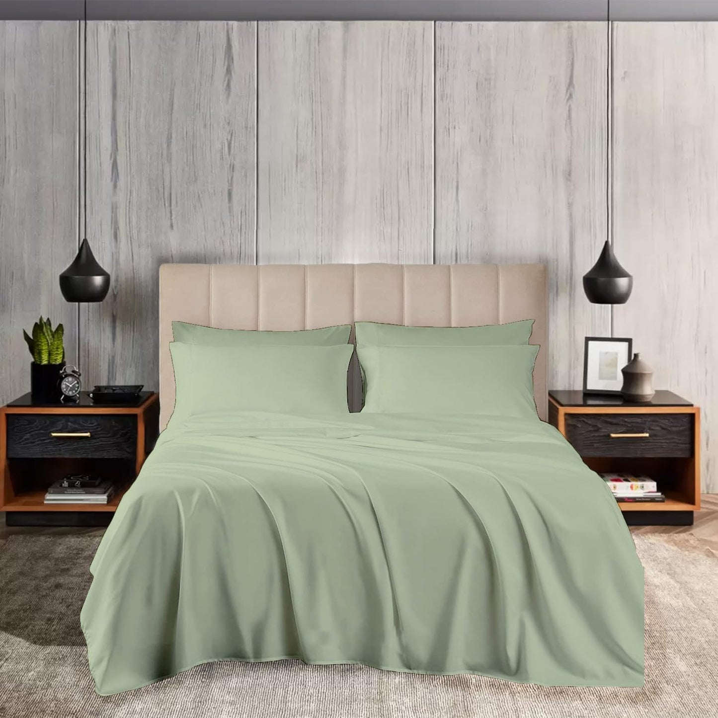 EGYLIN 1000 Thread Count King Size 4 Piece Bed Sheet Set 100% Egyptian Cotton 15" Deep Pocket King Sheet Set Breathable Fitted Sheet, Flat Sheet & 2 Pillowcases Soft Hotel Quality Bedding Set, Sage