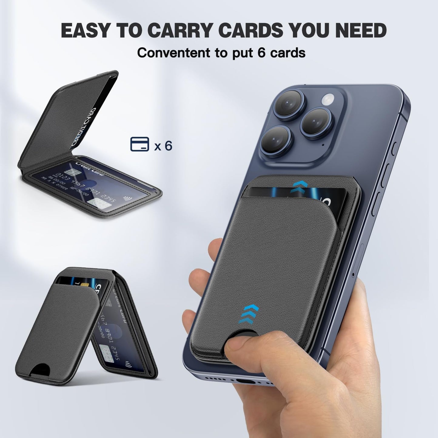 QYQBOON Mag-Safe Wallet Magnetic Wallet for Phone Lightweight Magnetic Phone Pouch Stand Adjustable Leather Mag-Safe Card Holder for iPhone 16/15/14/13/12 Series, Not for iPhone 13/12 Mini (Black)