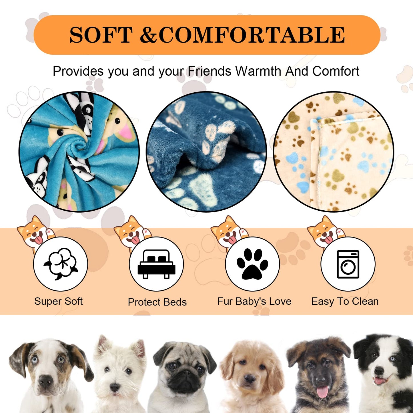 Rezutan 1 Pack 3 Blankets for Dogs, Dog Blankets for Large Dogs, Medium Dog Blanket Super Soft Fluffy Premium Fleece Pet Blanket Flannel Throw for Dog Puppy Cat Paw Blanket(41x31inch)