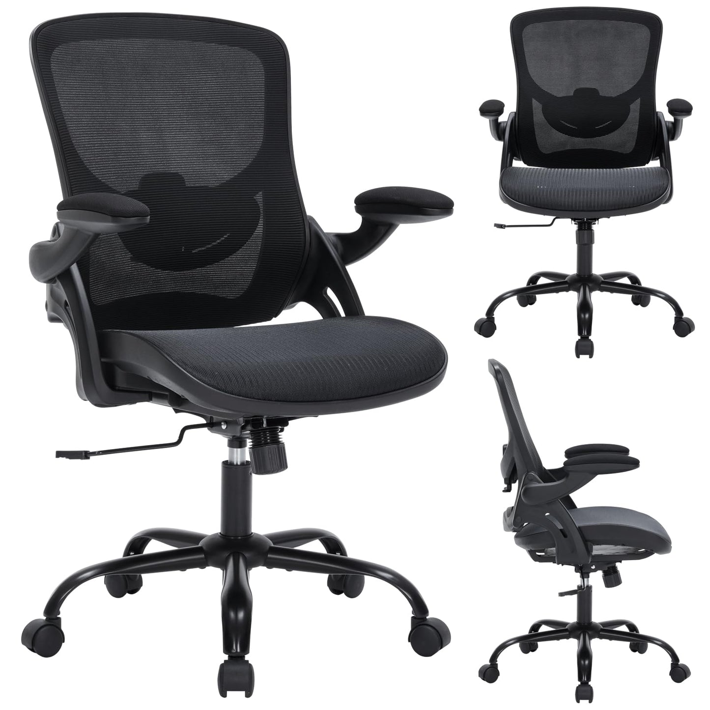 SOERGO Home Office Desk Chair, Executive Computer Desk Chair Ergonomic Office Chair with Non-Deformable Mesh, Adjustable Lumbar Support, Swivel Rolling Chair for Adult Gaming Working Study-Black