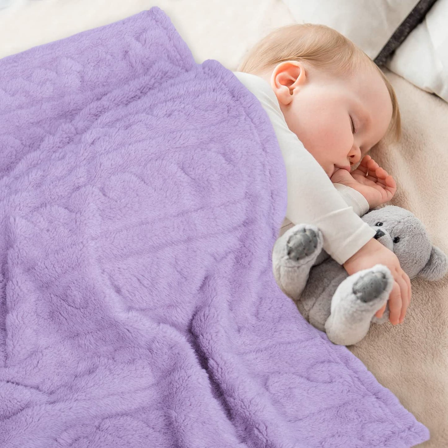 HOMRITAR Baby Blanket for Girls Toddlers 3D Fleece Fluffy Fuzzy Blankets for Baby, Soft Warm Cozy Fleece Infant or Newborn Receiving Blanket 330GSM (30 x 40 Inch, Purple)