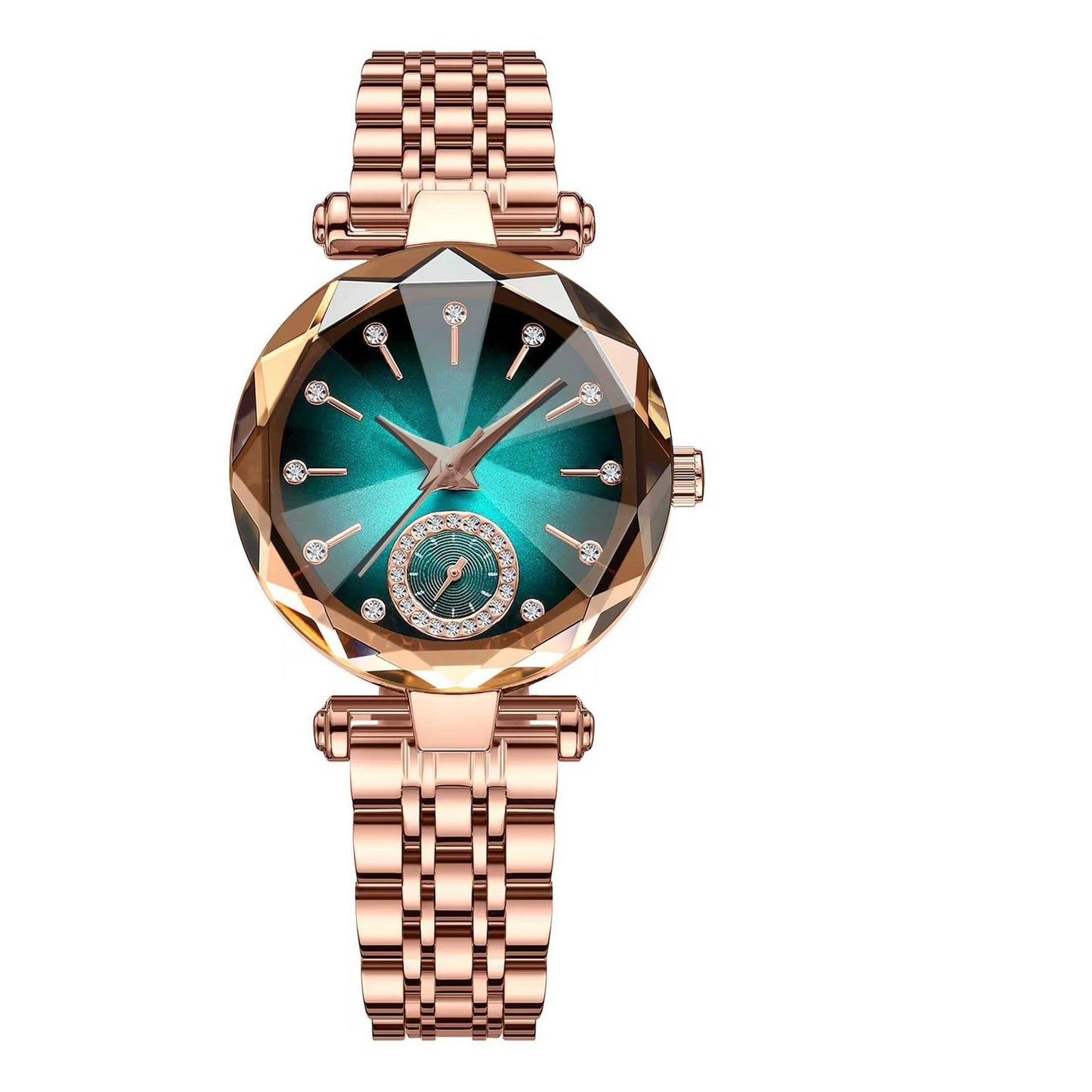 Women Watches with Bracelet Rose Gold for Lady Elegant Stainless Steel Strap Fashion Analog Creative Diamond Dial Women's Wrist Watches (Green)