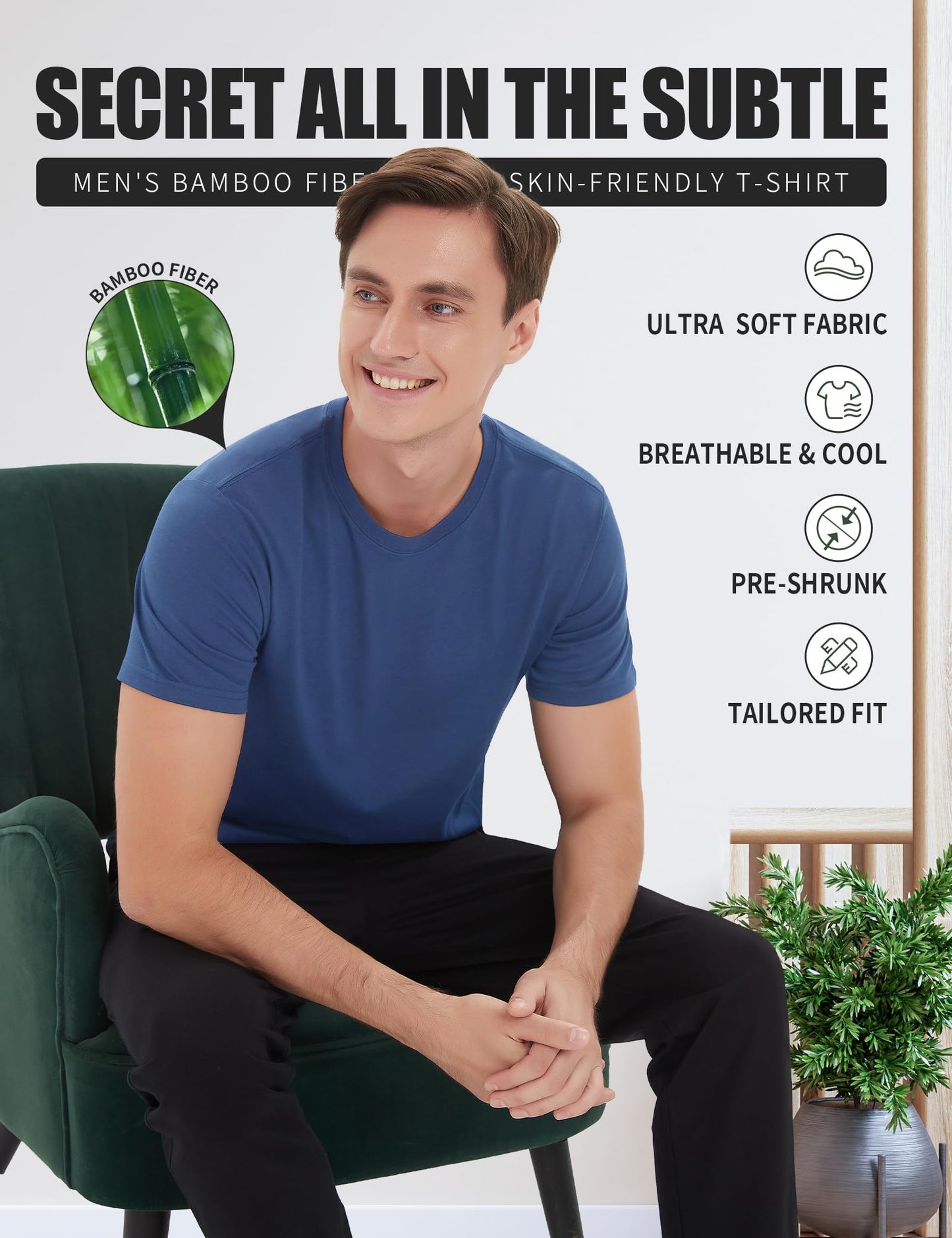 Pioneer Camp Mens Bamboo Viscose T Shirt Ultra Soft White Plain Tshirts for Men Cooling Crew Neck Casual Basic Tee Shirt