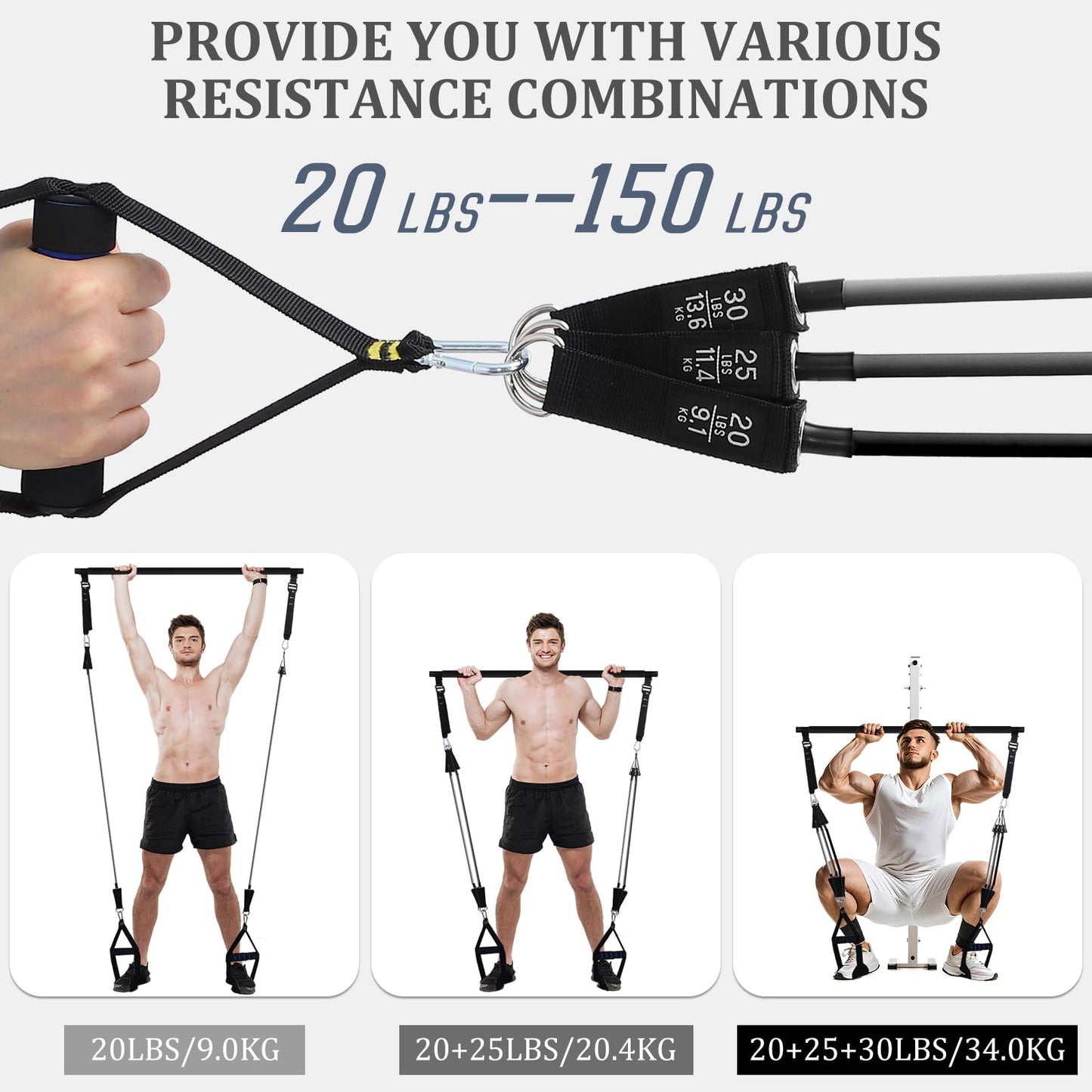 Pilates Bar Kit with 3 Set Resistance Bands, Multifunctional Pilates Workout Equipment for Women Men, Exercise Bands Set for Home Gym Fitness Yoga Strength Training
