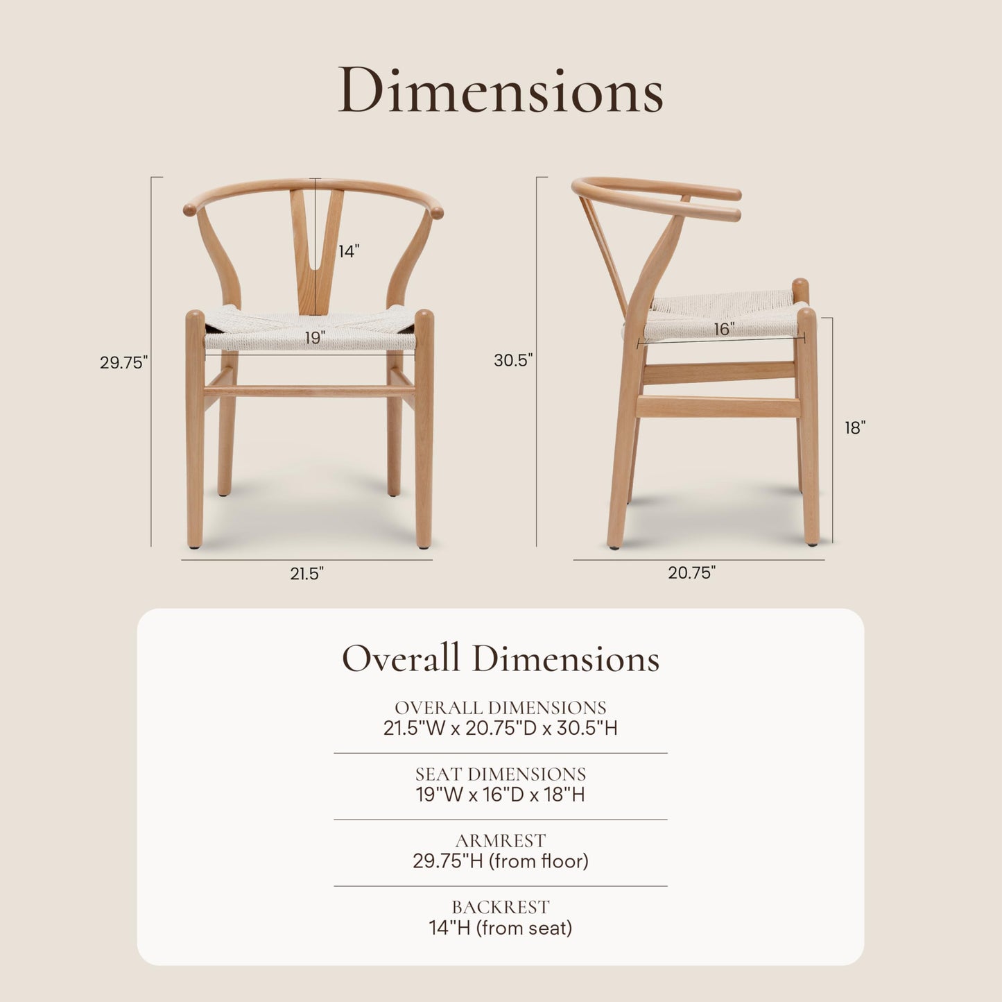 Poly and Bark Weave Modern Wooden Mid-Century Dining Chair, Hemp Seat, Natural (Set of 2)