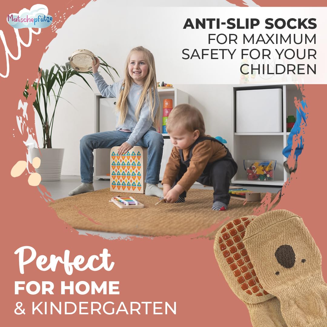 Matschepfütze Toddler Socks with Grippers - Cotton Non Slip Socks Baby - Baby Nonslip Socks - Baby Grip Socks - Infant Socks (US, Age, 1 Year, 3 Years, MultiColor)