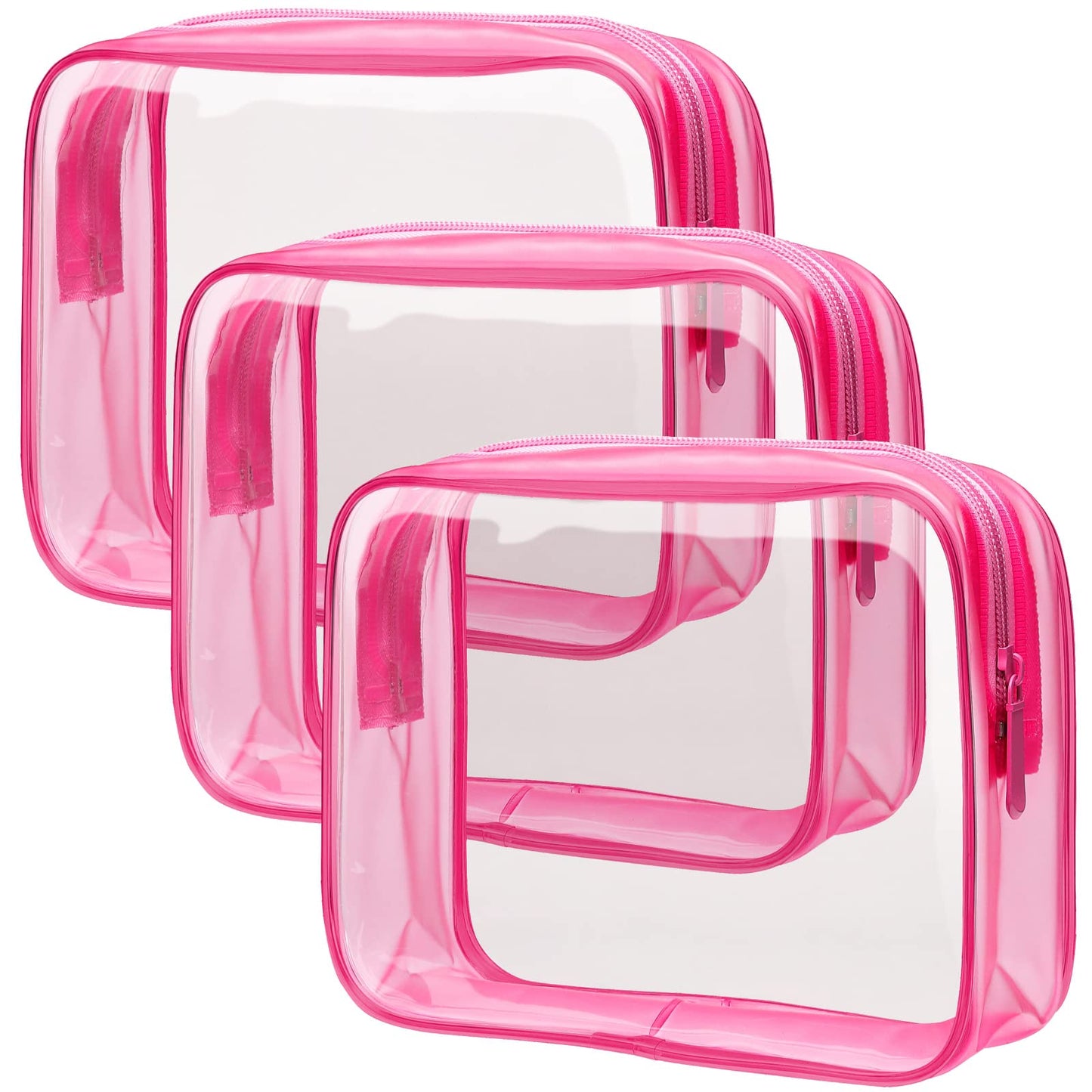 PACKISM Clear Makeup Bag - TSA Approved Toiletry Bag for Travel Size Toiletries, Travel Clear Toiletry Bag Quart Size Bag, Carry on Airport Airline Compliant Bag, Rose Pink(for age 12 or above)