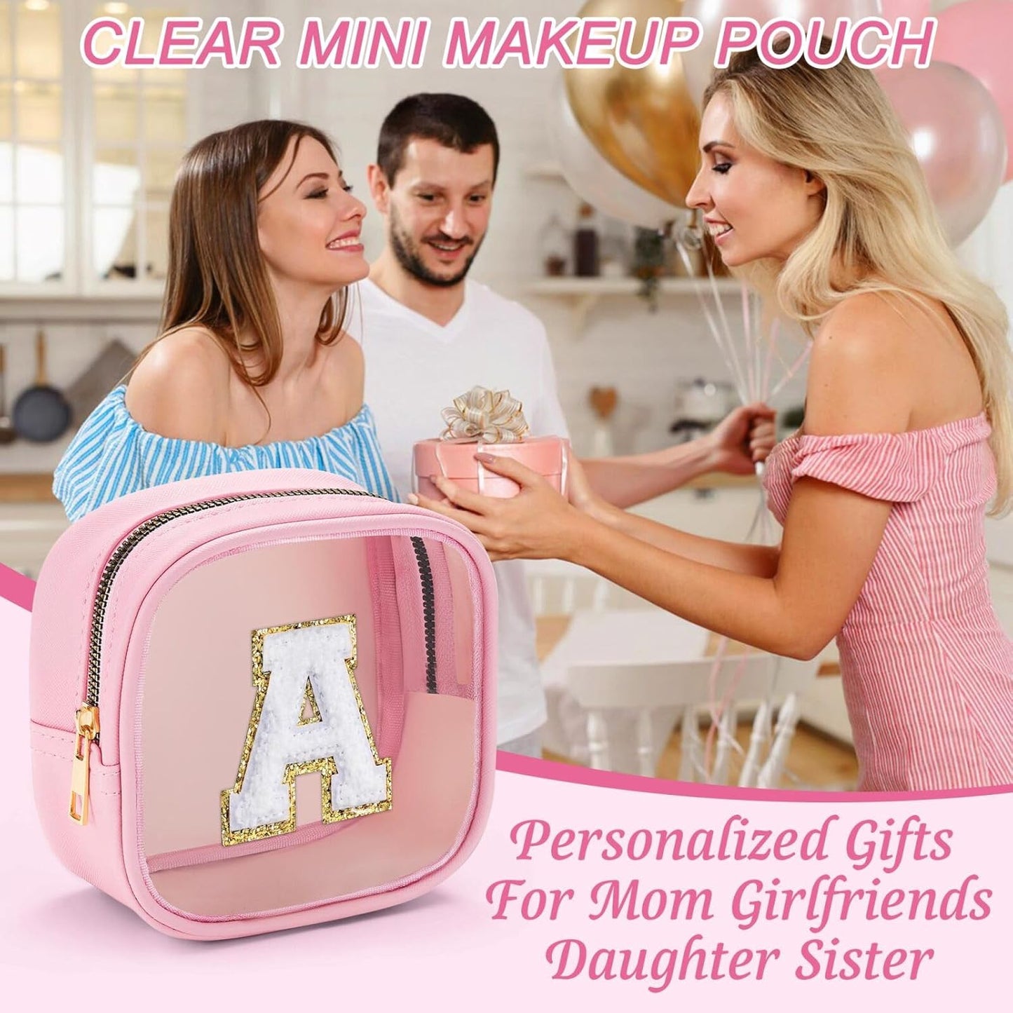 YOOLIFE Initial Makeup Bag Travel Toiletry Bag, Clear Makeup Bag Car Accessories For Women Clear Makeup Bags With Zipper Girlfriend Teacher 7 Year Old Girl Gifts Daughter Gifts Girl Gifts Mini Black C