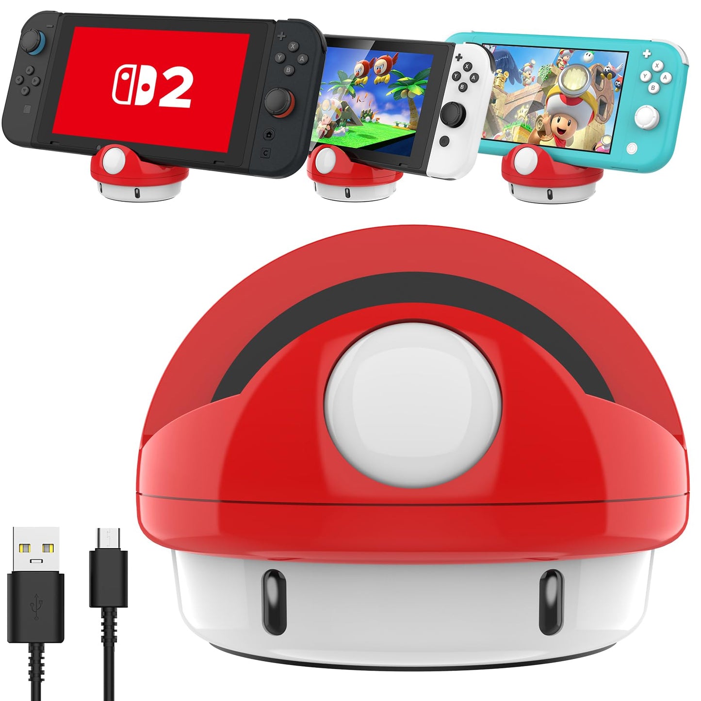 HEIYING Switch Charging Dock for Nintendo Switch/Lite/OLED,Portable Carrying Charging Station with Classic Colors Neon Blue & Neon Red