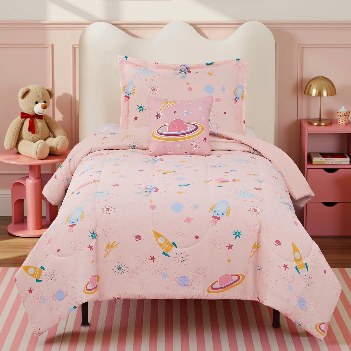 Twin Comforter Set for Girls - 3 Pieces Space Twin XL Bedding Set with 1 Comforter, 1 Decor Pillow, 1 Pillow Sham