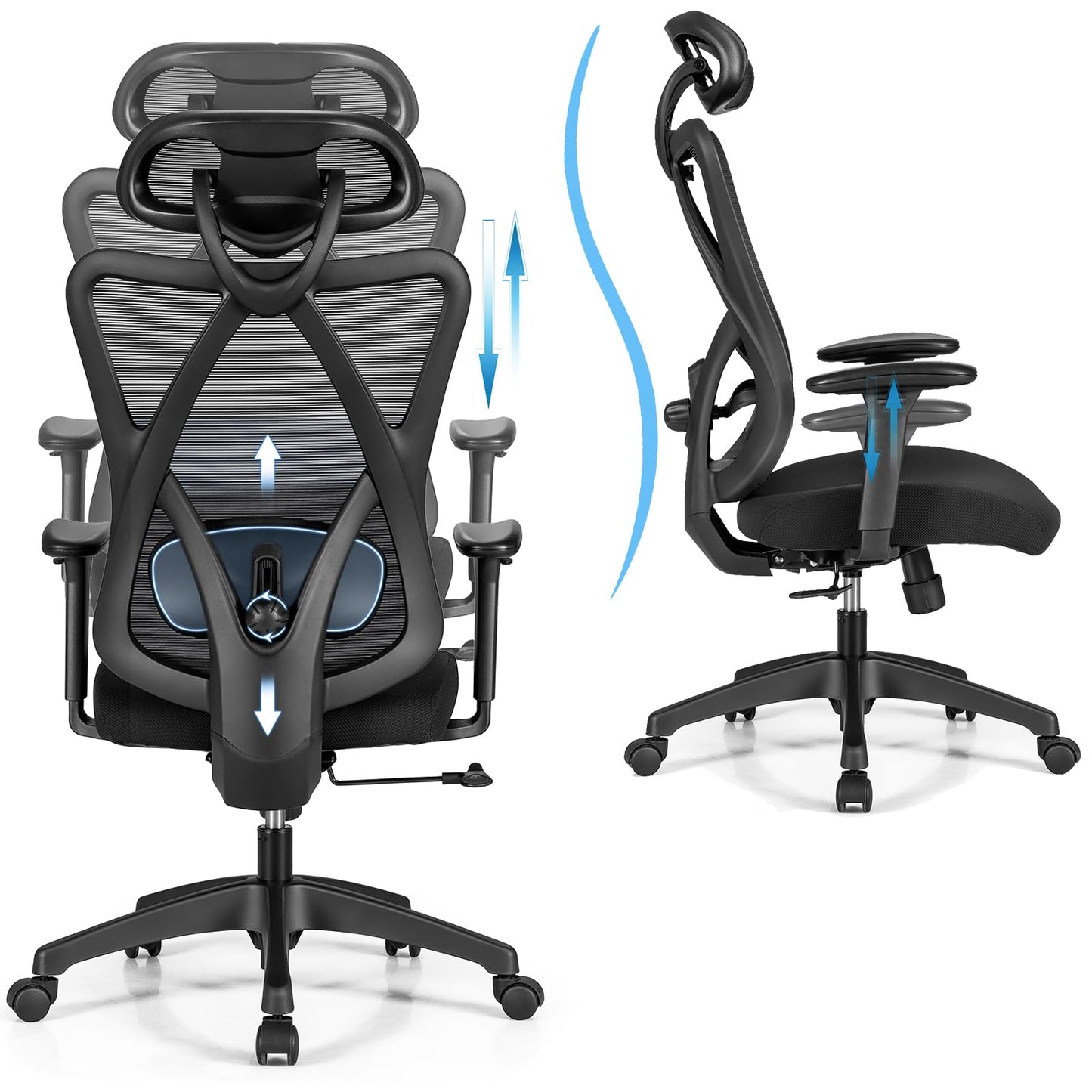 POWERSTONE Office Chair Ergonomic Mesh Office Desk Chair with 2D Adjustable Lumber Support High Back Computer Desk Chair with Adjustable Armrests and Headrest for Home, Office & Meeting Room