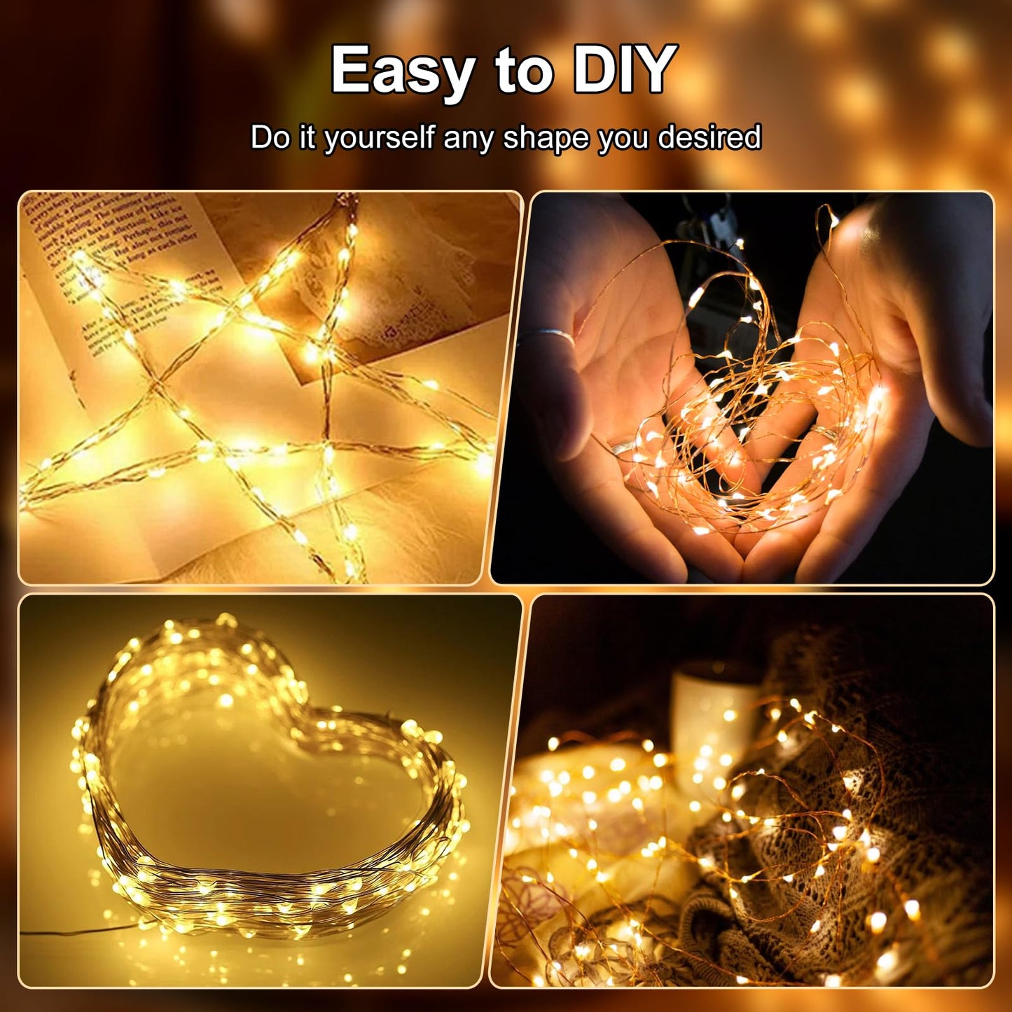 YPHSOL Fairy Lights Battery Operated String Lights 16.4ft 50LED Flashing and Constant Light Waterproof Silver Wire for Christmas DIY Party Bedroom Wedding (Warm White, 2 Pack)