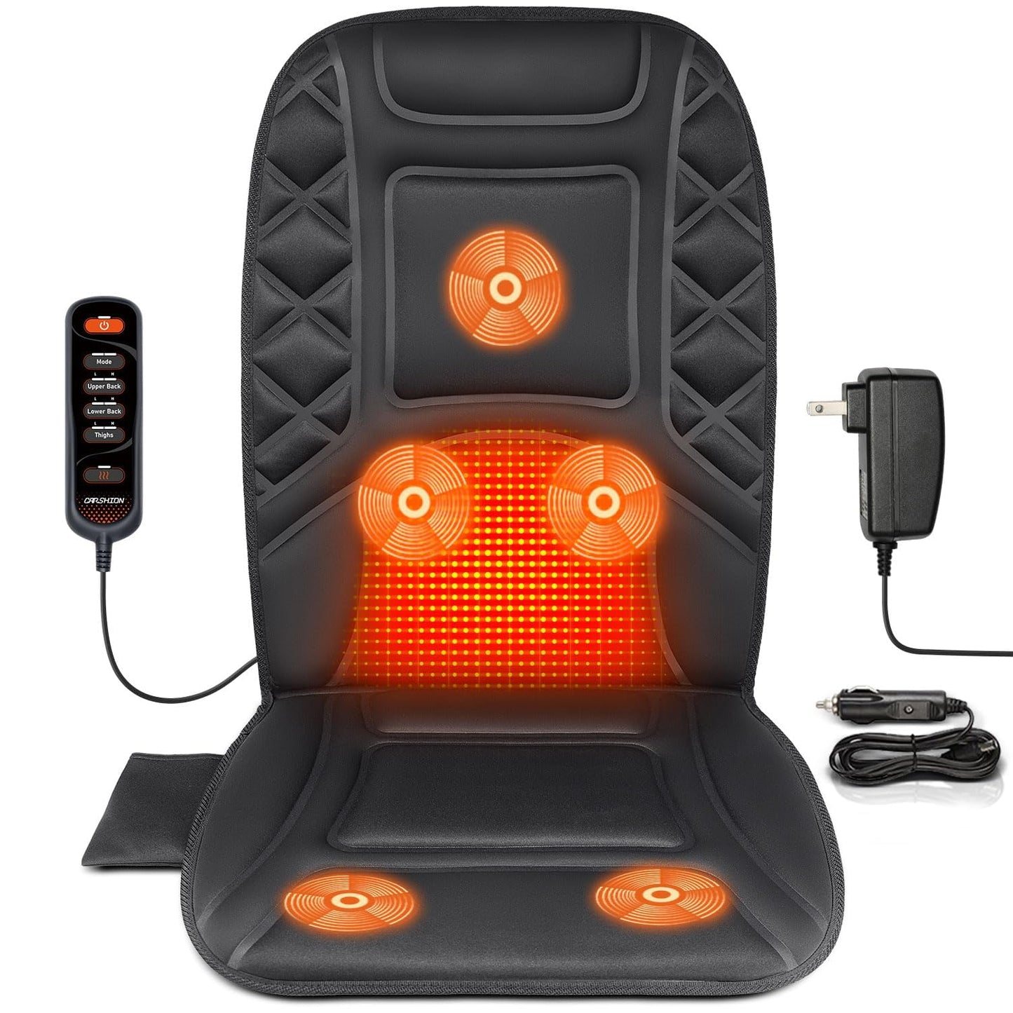 CARSHION Back Massager with Heat,Heated Seat Cover Cushion with 5 Vibrating Massage Nodes & 2 Heat Levels Massage Chair Pad for Pain Relief Home Office Use