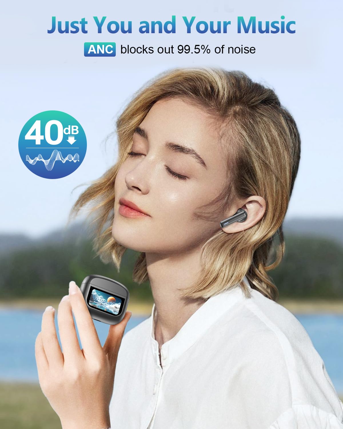 Wireless Earbuds Bluetooth Headphones, Ear Buds with Touch Screen, ANC ENC Noise Cancelling Transparency Mode, 40H Stereo Deep Bass, IPX7 Waterproof, Clear Calls, 5 EQ for iOS Android (Black)