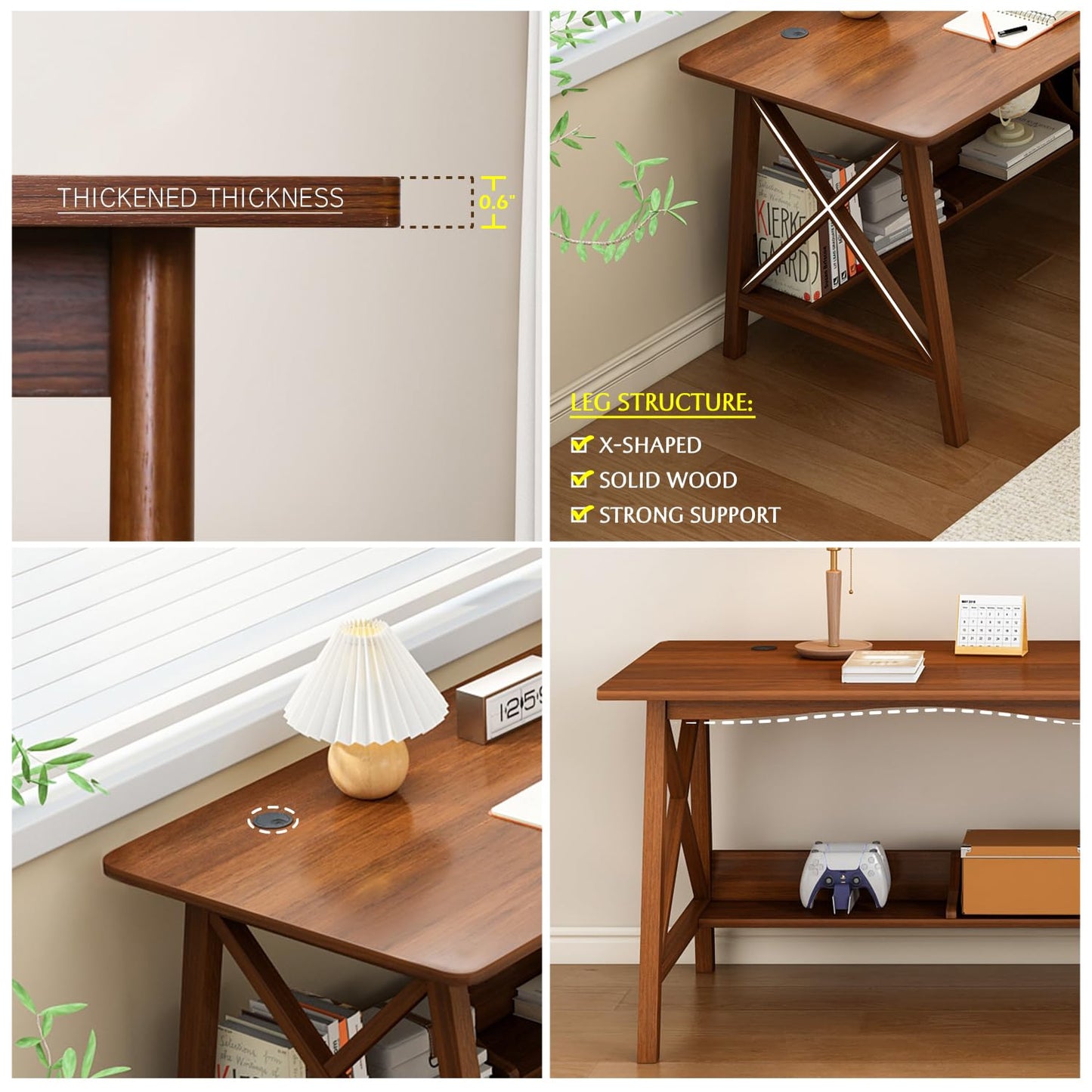 NELYE Extra Long Desk with Bookshelf - Solid Wood Home Office Work Study Table, 2-Person Writing Computer Workstation with Storage Shelf in Oak, 71" Wx24 Dx30 H