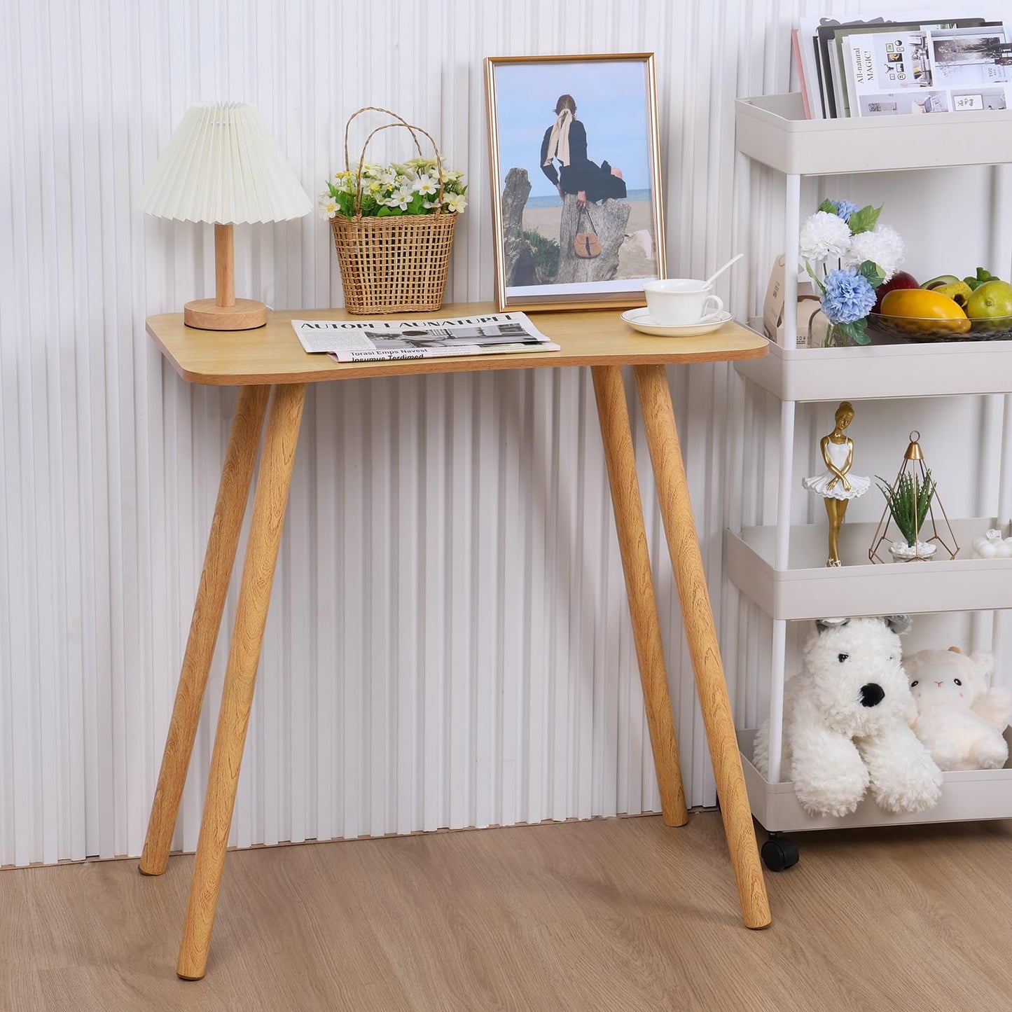 Tainrunse Computer Desk Modern Ergonomic Desk, Spacious Desktop Home Office Study Desk with Solid Legs Wooden Color