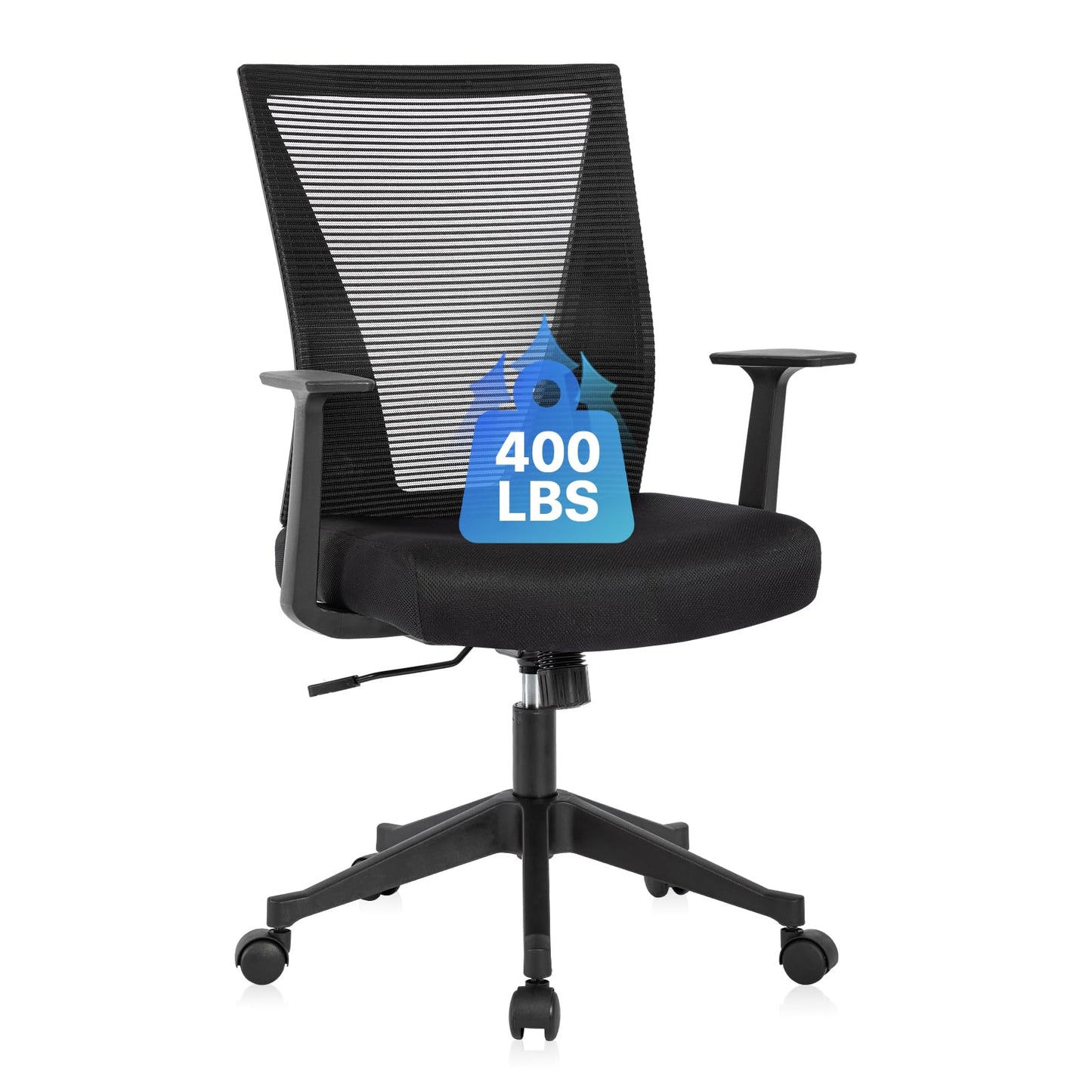CLATINA Big and Tall Office Chair, Heavy Duty Ergonomic Mesh Computer Desk Chair with Armrests, Adjustable Height Rolling Swivel Mid Back Executive Task Chairs for Home Office Conference, Black, 1Pack