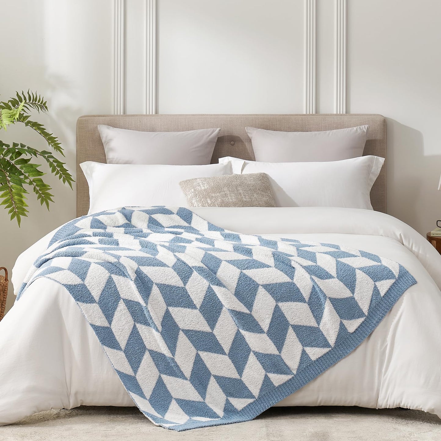 Snuggle Sac Chevron Throw Blanket for Couch, Reversible Super Soft Warm Blankets Cozy Knit Fuzzy Plush Lightweight Throws for Sofa, Bed, Camping, Blue, 50x60 inches