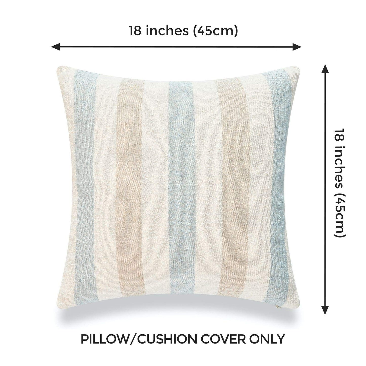 Hofdeco Beach Coastal Decorative Pillow Cover ONLY for Couch, Sofa, or Bed, Light Blue Tan Taupe Woven Stripe, 18"x18"