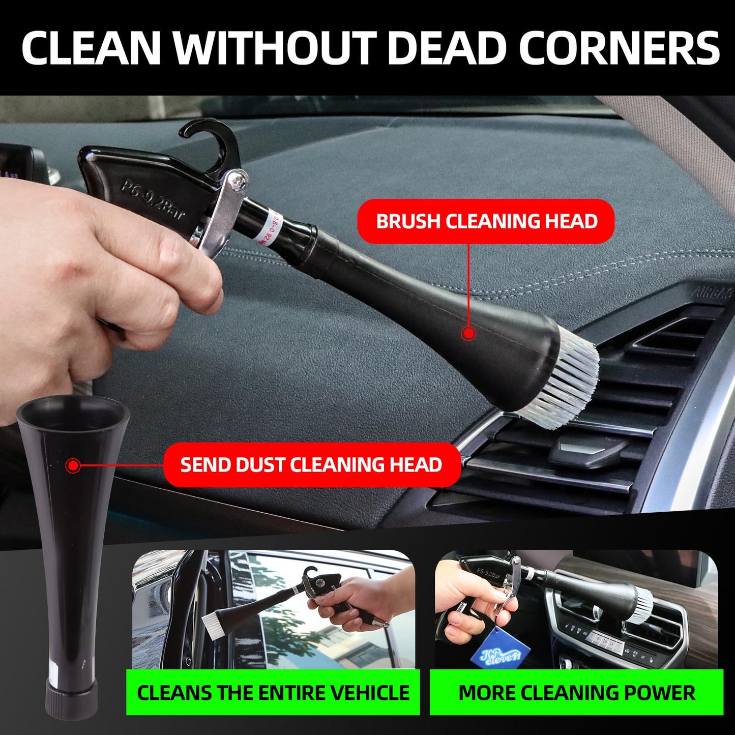 Tornado Dry Cleaning Gun Car Cleaning Air Blow Gun High Pressure Blower Gun with 2 Nozzles + 2 American Connectors + 2 Microfiber Towels, Durable Metal Body, Anti-Drop, for Car Interior Cleaning