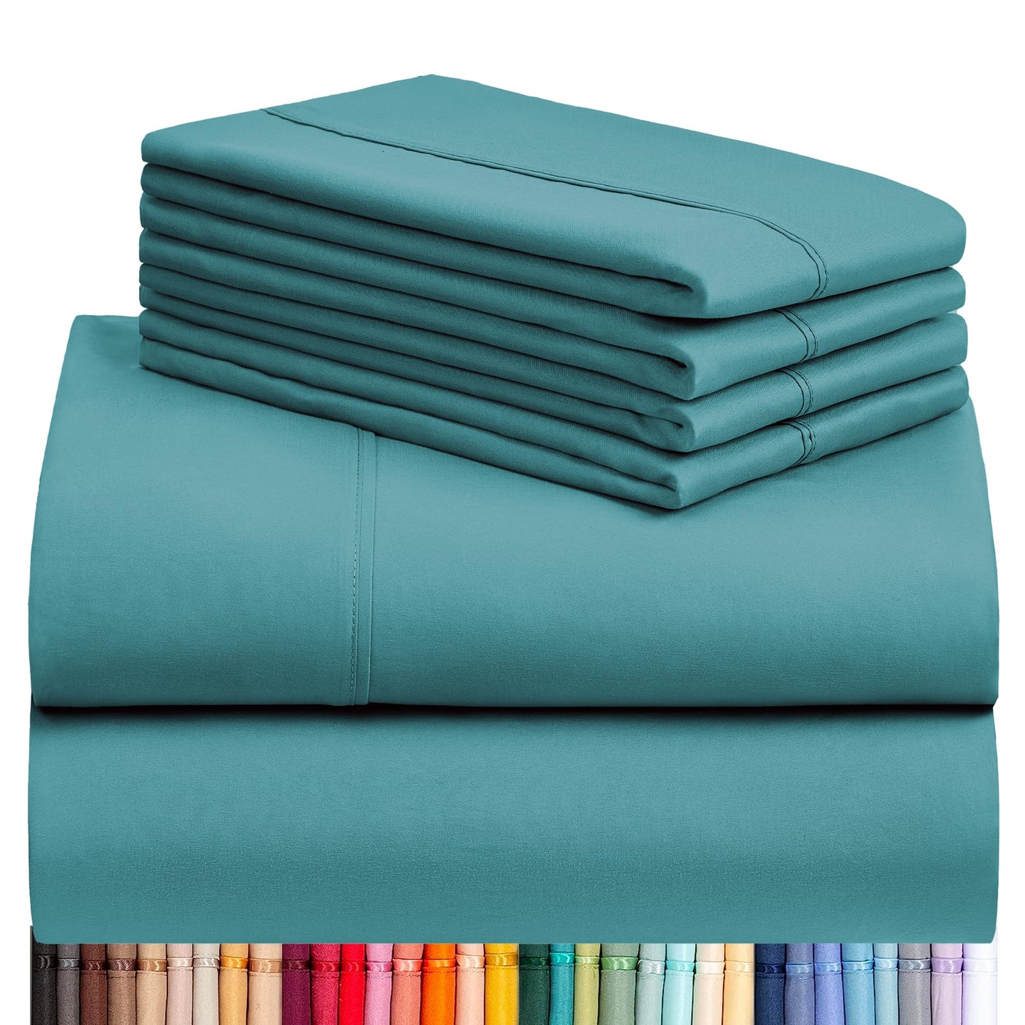 LuxClub 4 PC King Sheet Set, Breathable Luxury Bed Sheets, Deep Pockets 18" Wrinkle Free Cooling Bed Sheets Machine Washable Hotel Bedding Silky Soft - Teal King
