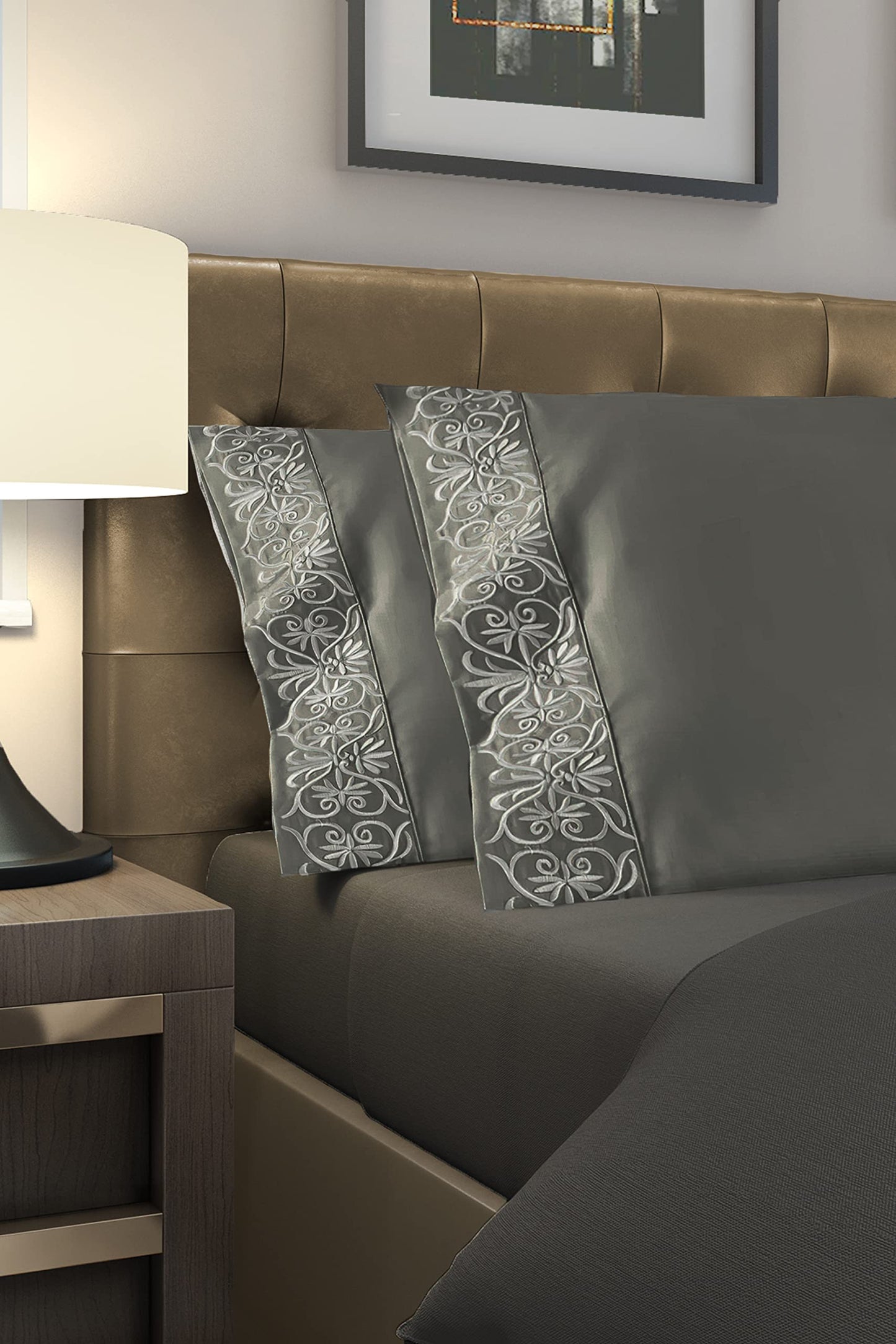Royal Therapy Queen Sheet Set, 100% Cotton, 1000 Thread Count, Fitted Sheets for Queen Bed, 17-Inch Deep Pockets, Grey Bedding Set
