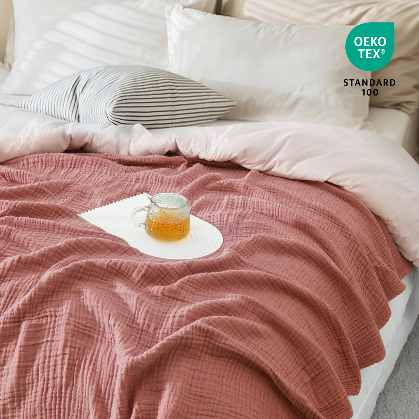 Carriediosa 100% Cotton Muslin Throw Blanket 50" X 70" Throw XL Size,4-Layers Summer Gauze Throws for Bed Couch,Soft Lightweight Breathable Linen Blankets Bedspread for Adults All Season,Mauve